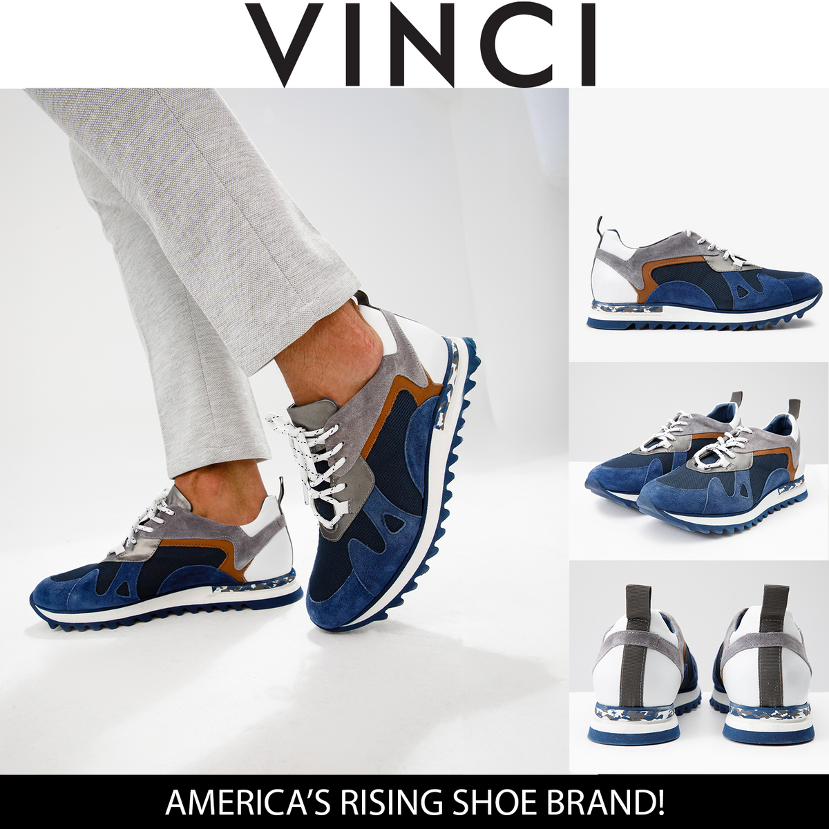 Zapatillas de cuero azul Tyler para hombre