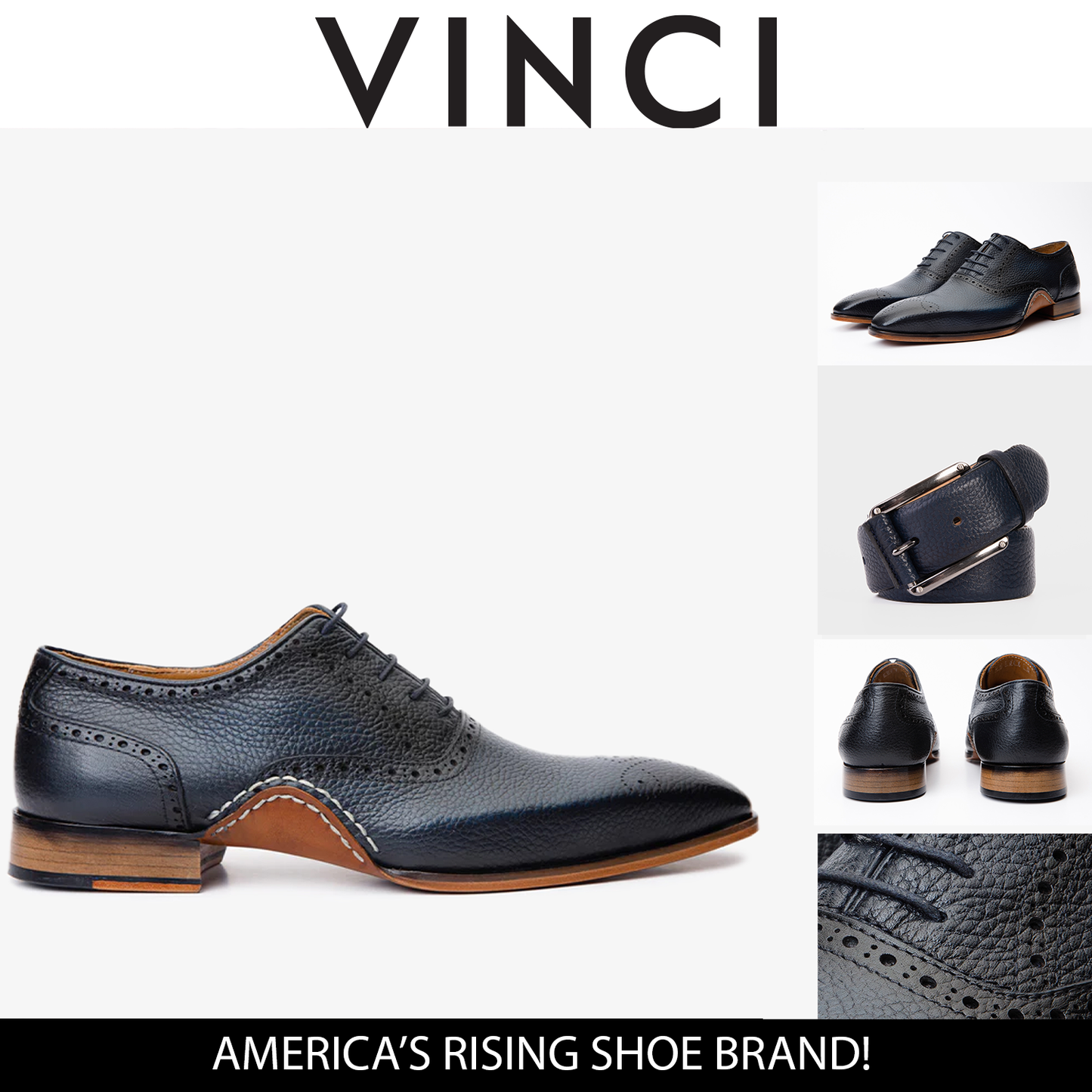 Zapato Oxford semi brogue azul marino hecho a mano Draco para hombre
