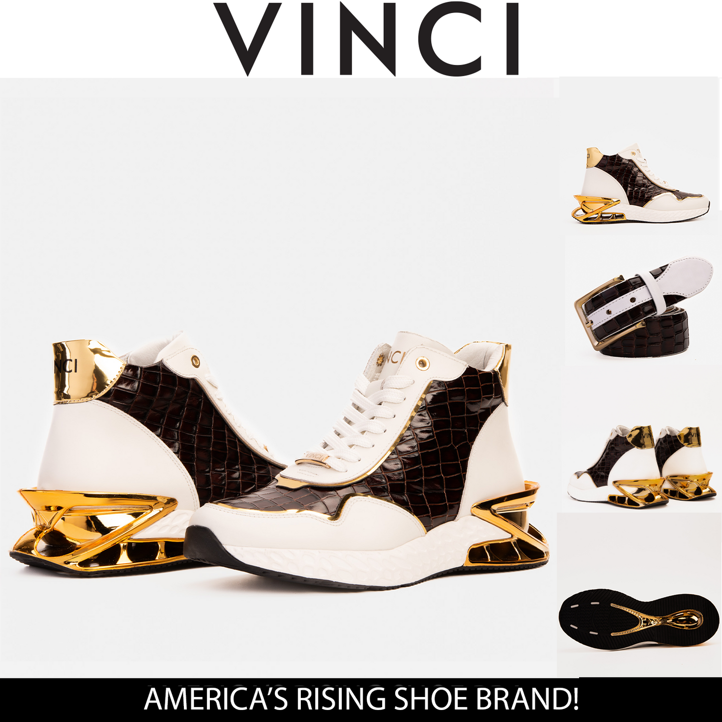 Bellagio White & Gold Leather High-Top Men Sneaker - 4