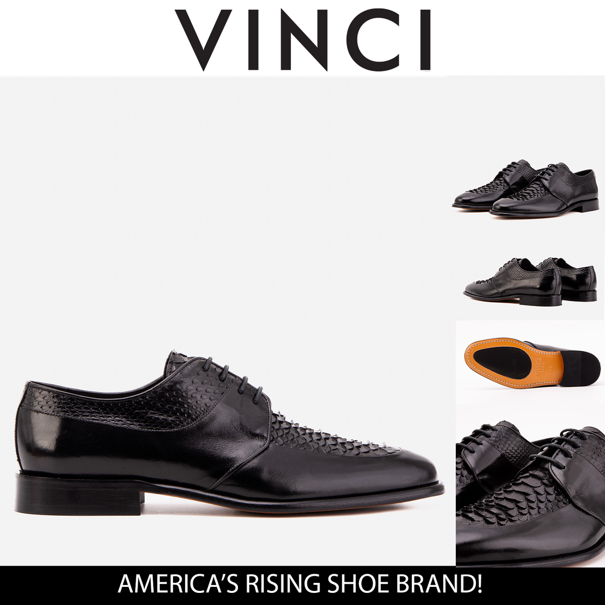 El Zapato para Hombre Arven de Cuero de Pitón Negro