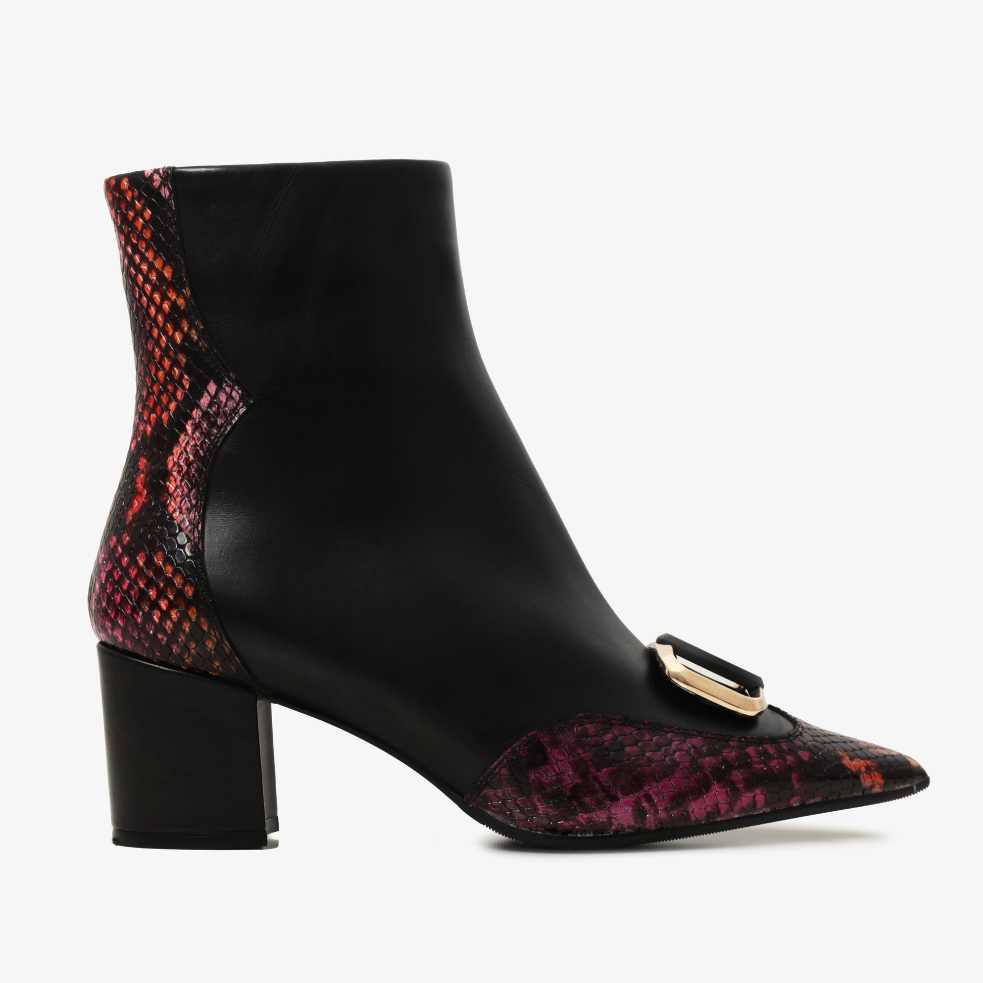 Botas de mujer de cuero gris, negro y fucsia con tacón ancho - 1