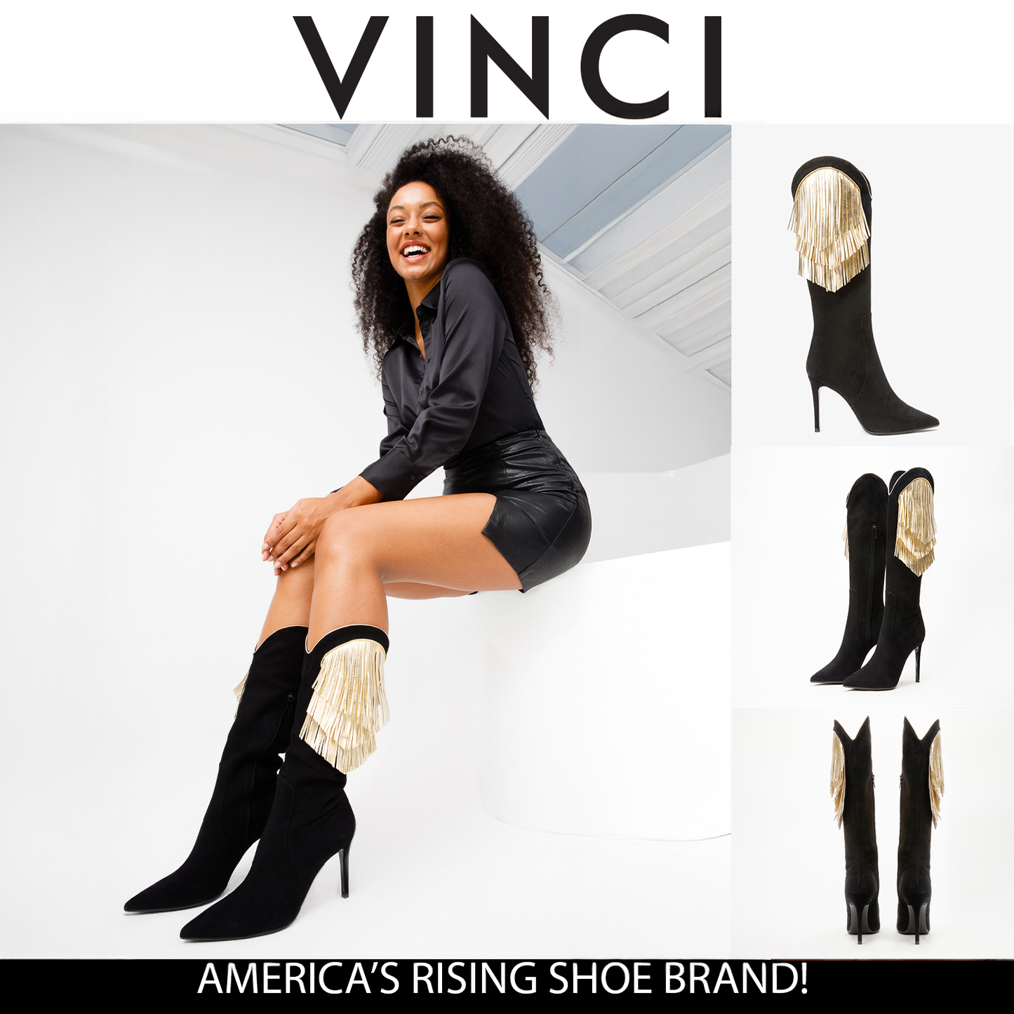 Bota de mujer hasta la rodilla de piel de ante negra Vienna 