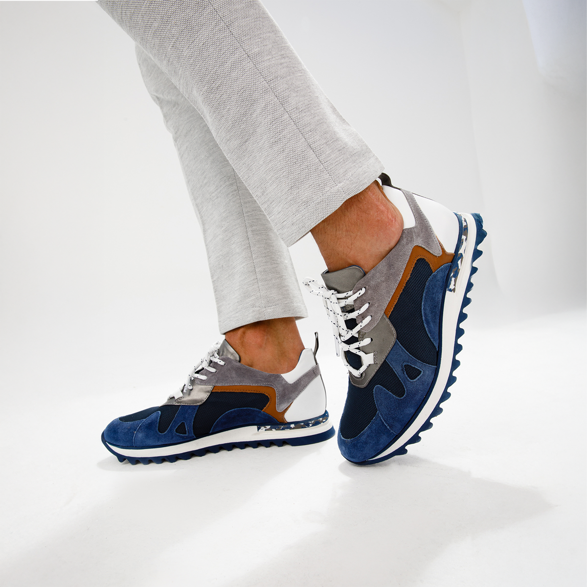 Zapatillas de cuero azul Tyler para hombre