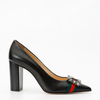 The Afega Black Leather Block Heel Pump Women Shoe