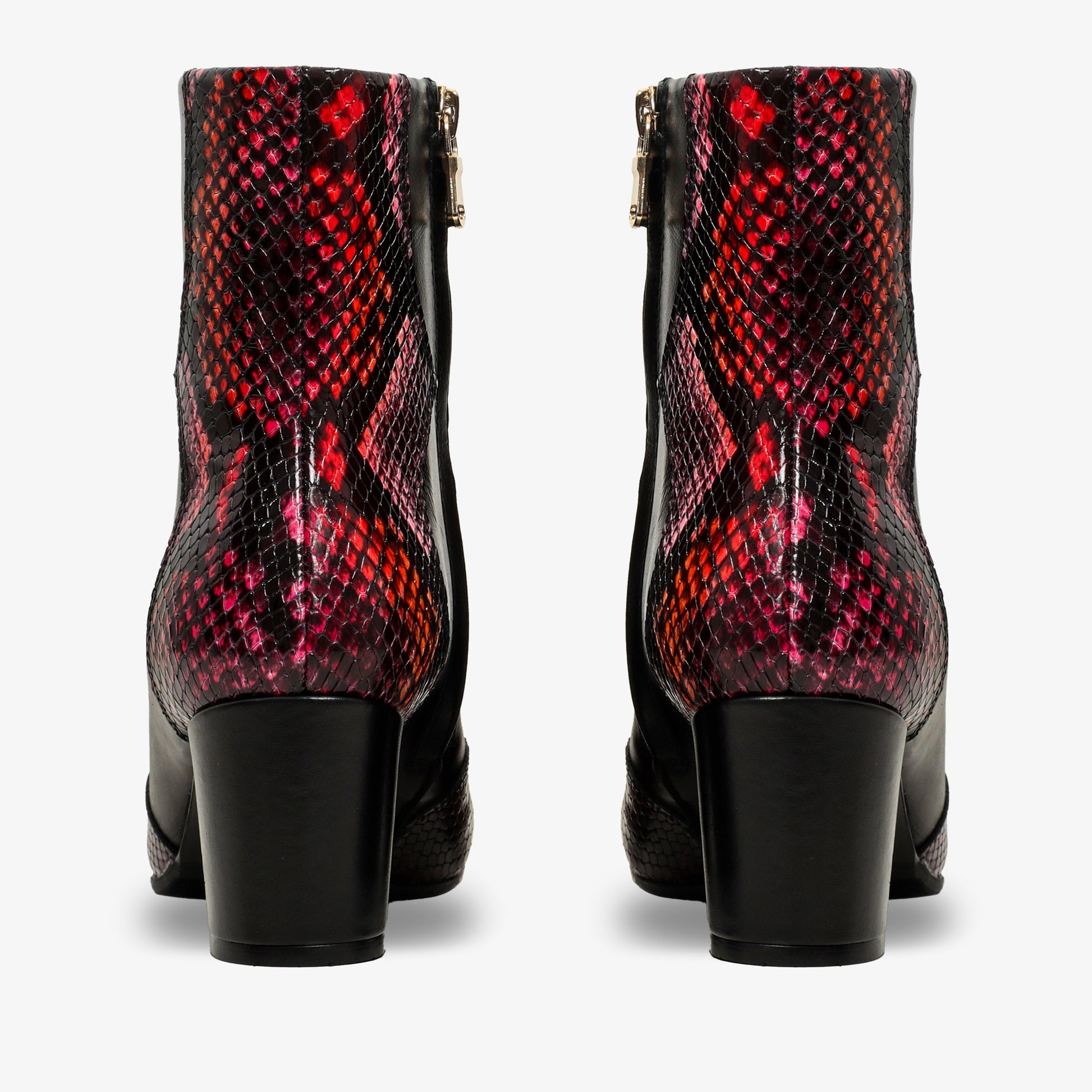 alt
Botín de mujer de cuero gris, negro y fucsia con tacón de bloque - 4