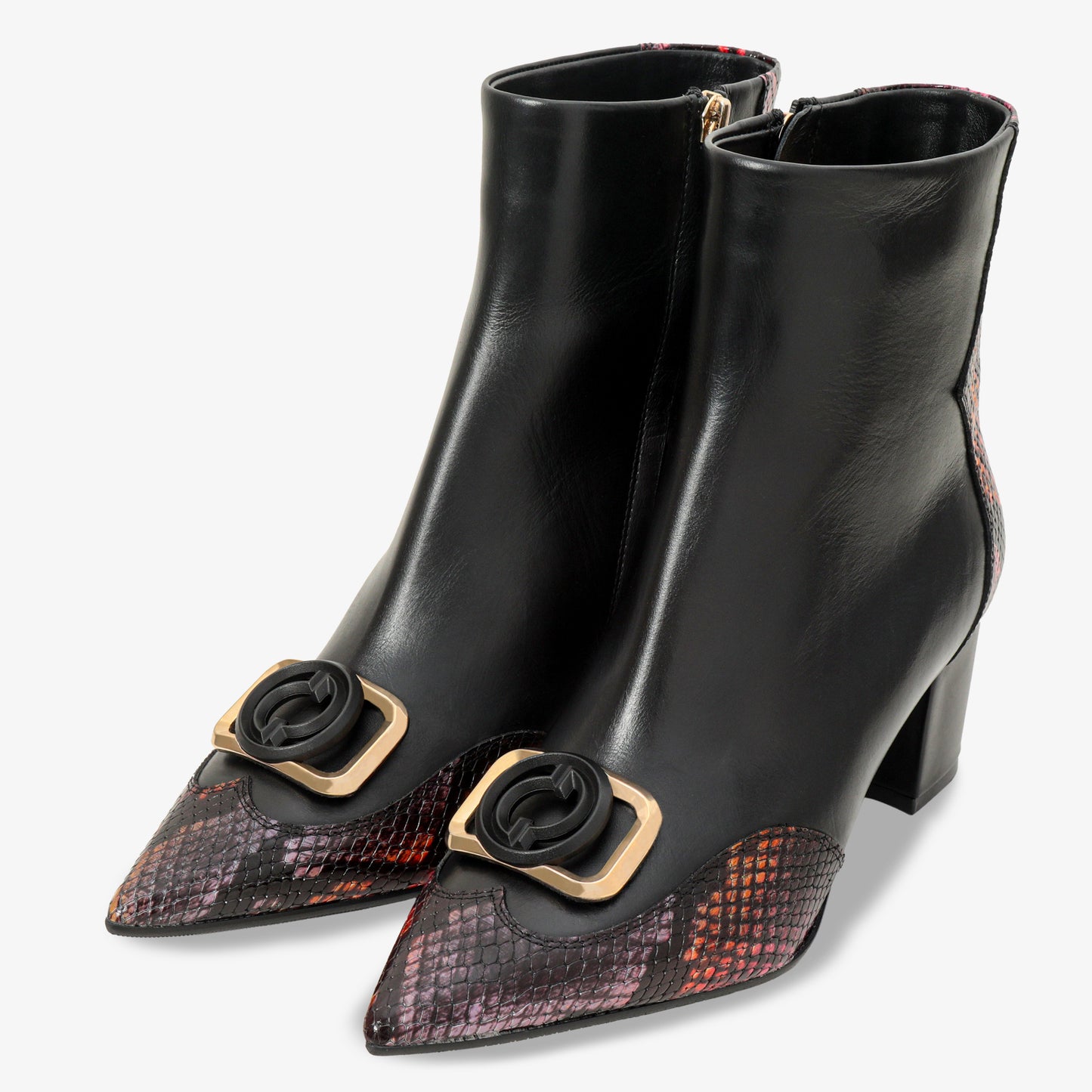 Botas de mujer de cuero gris, negro y fucsia con tacón ancho - 2