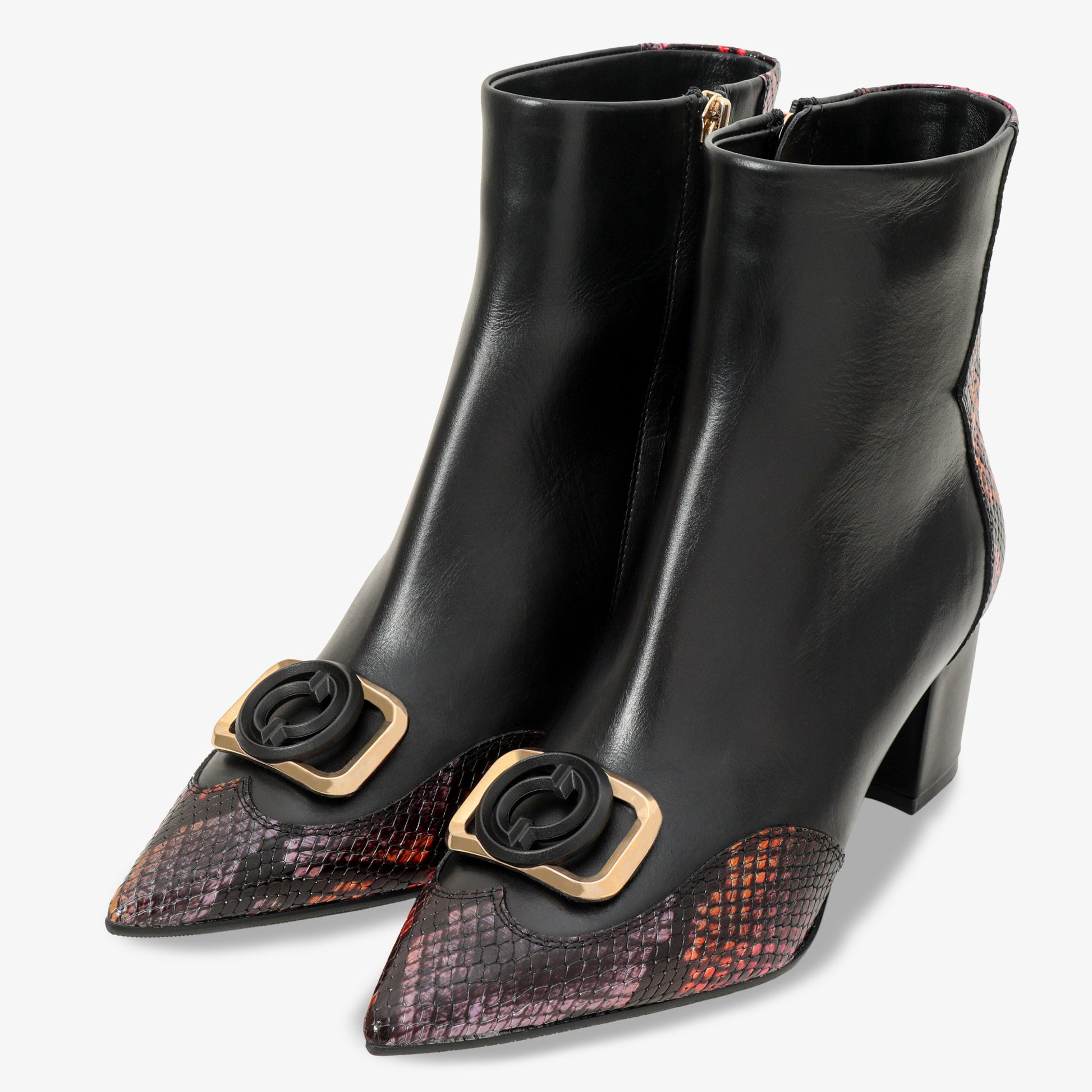 Botas de mujer de cuero gris, negro y fucsia con tacón ancho - 2