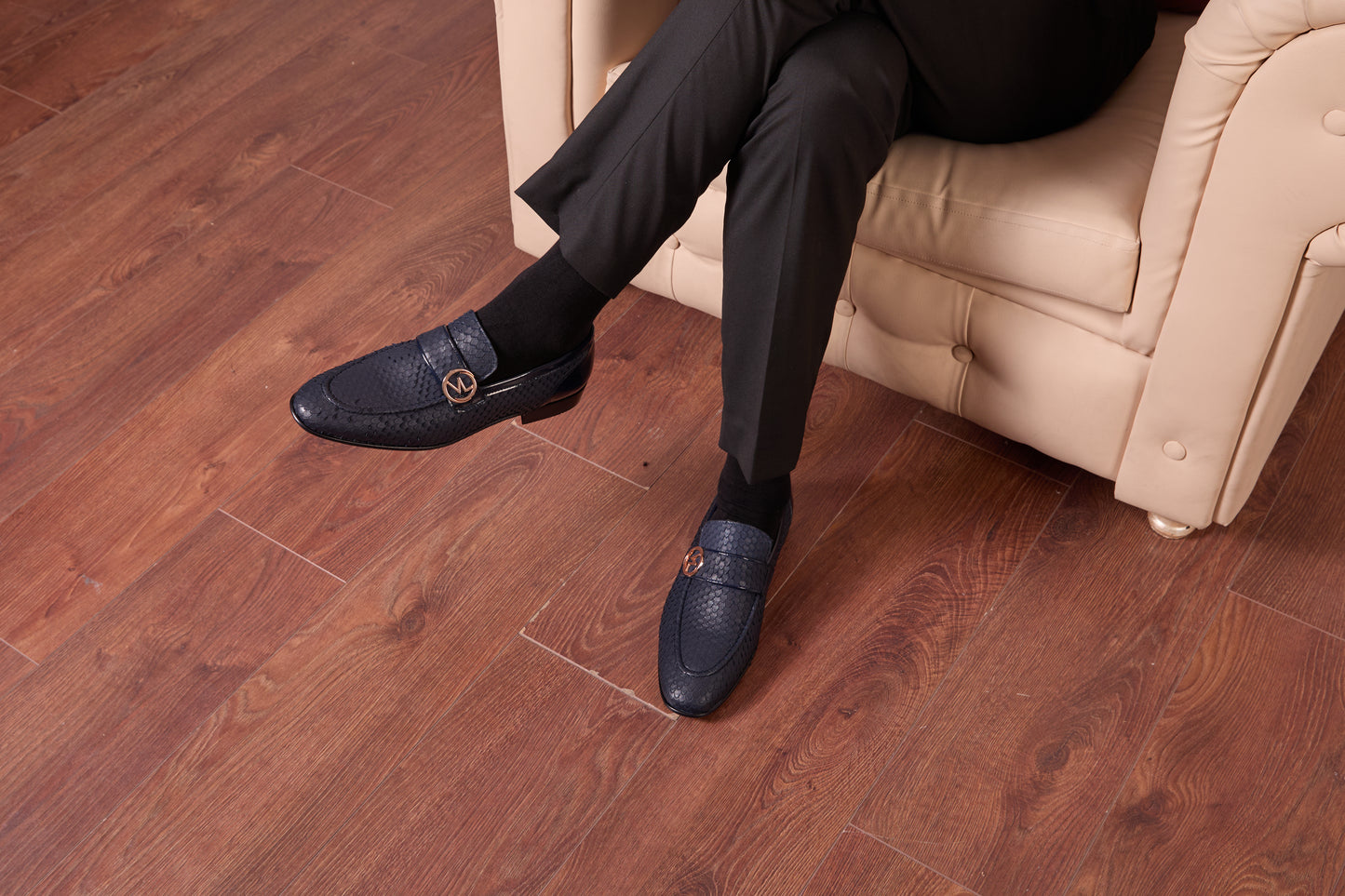 Zapato de vestir de cuero azul marino para hombre Monarch