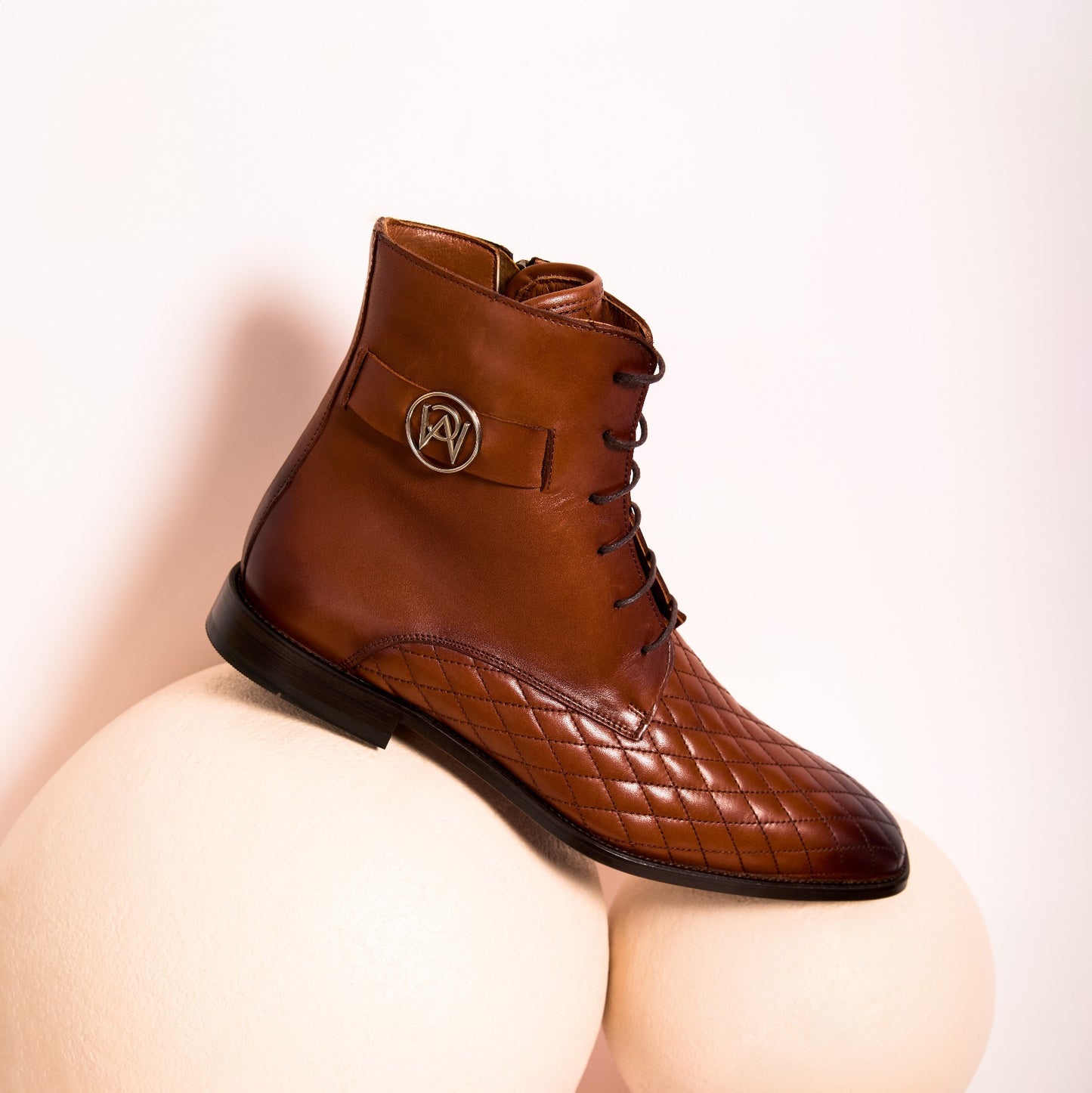 Bota de hombre con cordones y cremallera en piel marrón Zeus