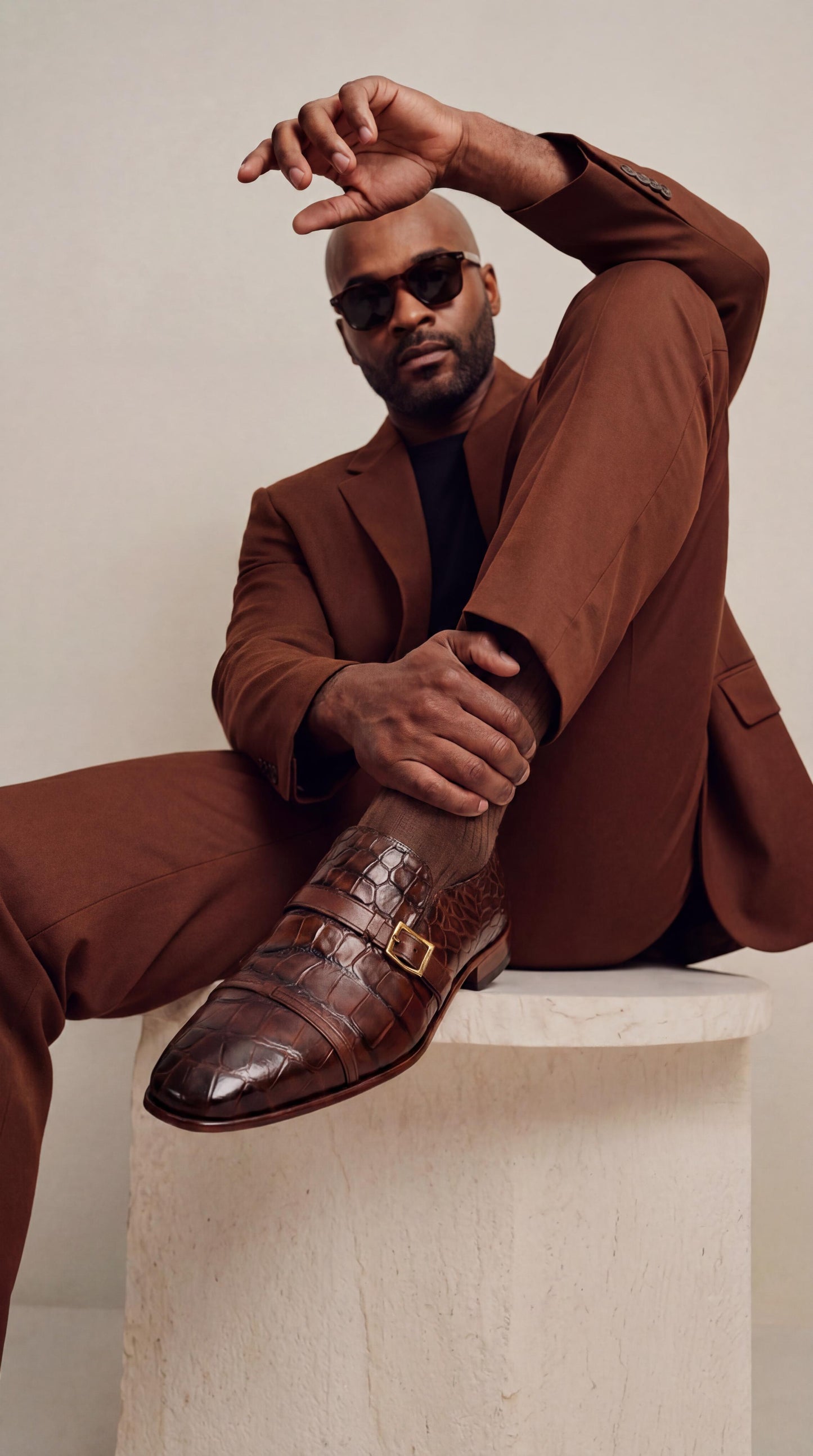 The Strat Single Monk Strap Cap Toe Brown Leather Handmade Men Shoe