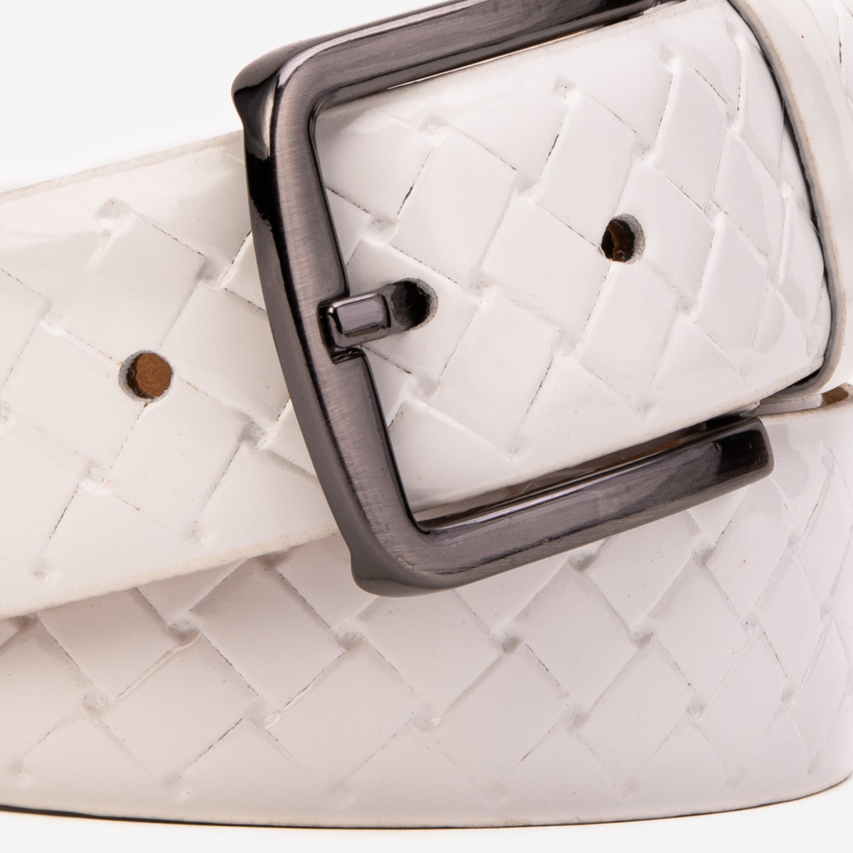 The Turan White Patent Leather Woven-Embossed Men Belt