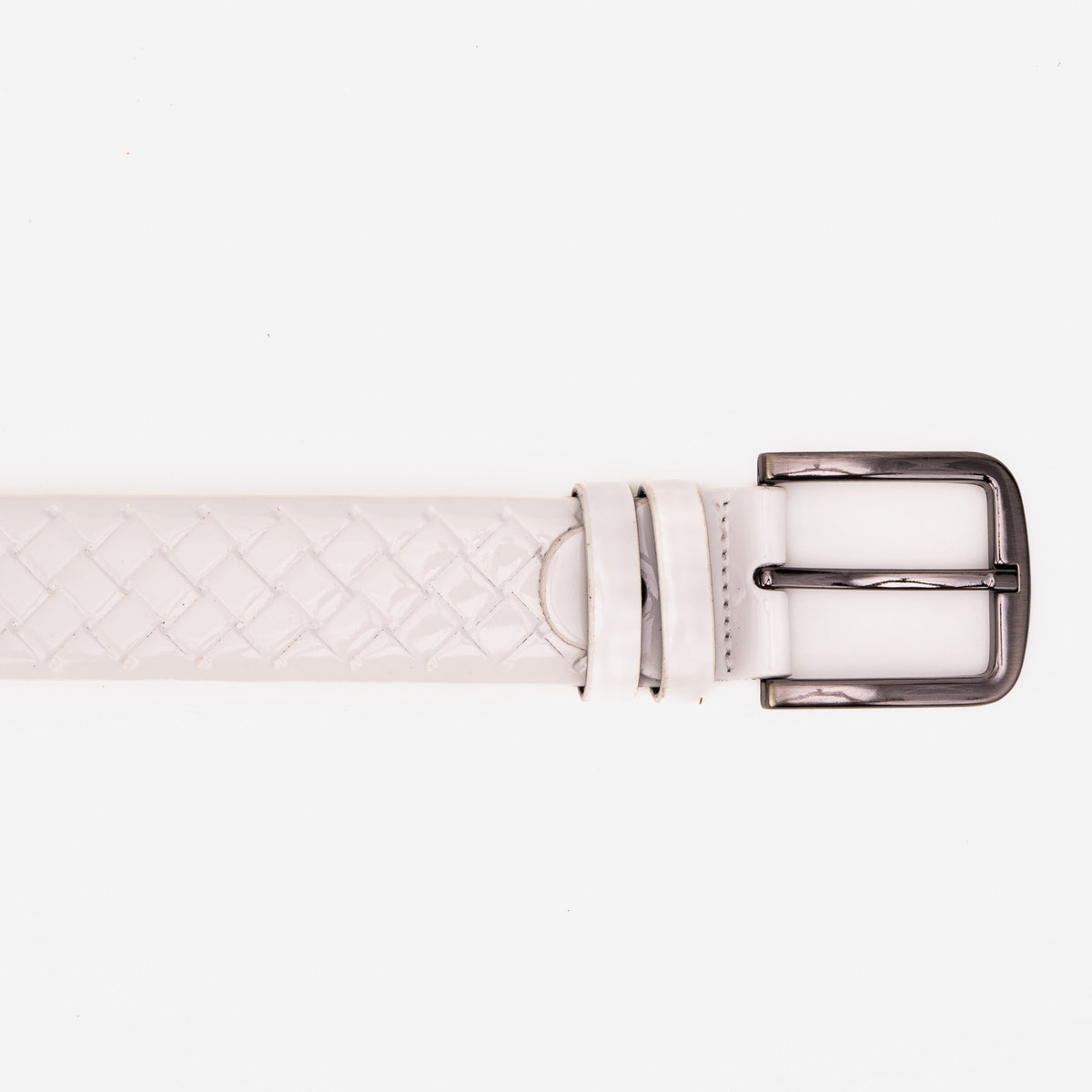 The Turan White Patent Leather Woven-Embossed Men Belt