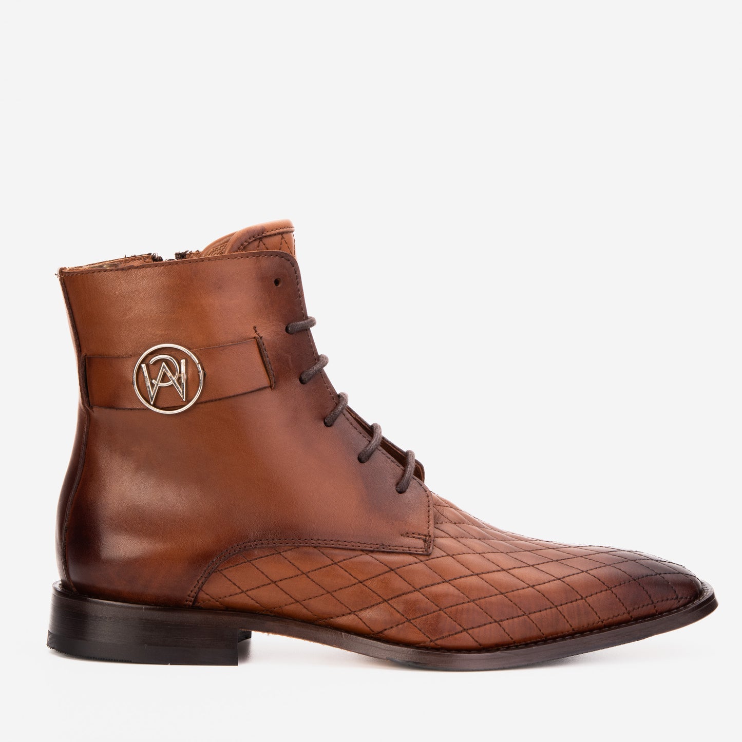 Bota de hombre con cordones y cremallera en piel marrón Zeus