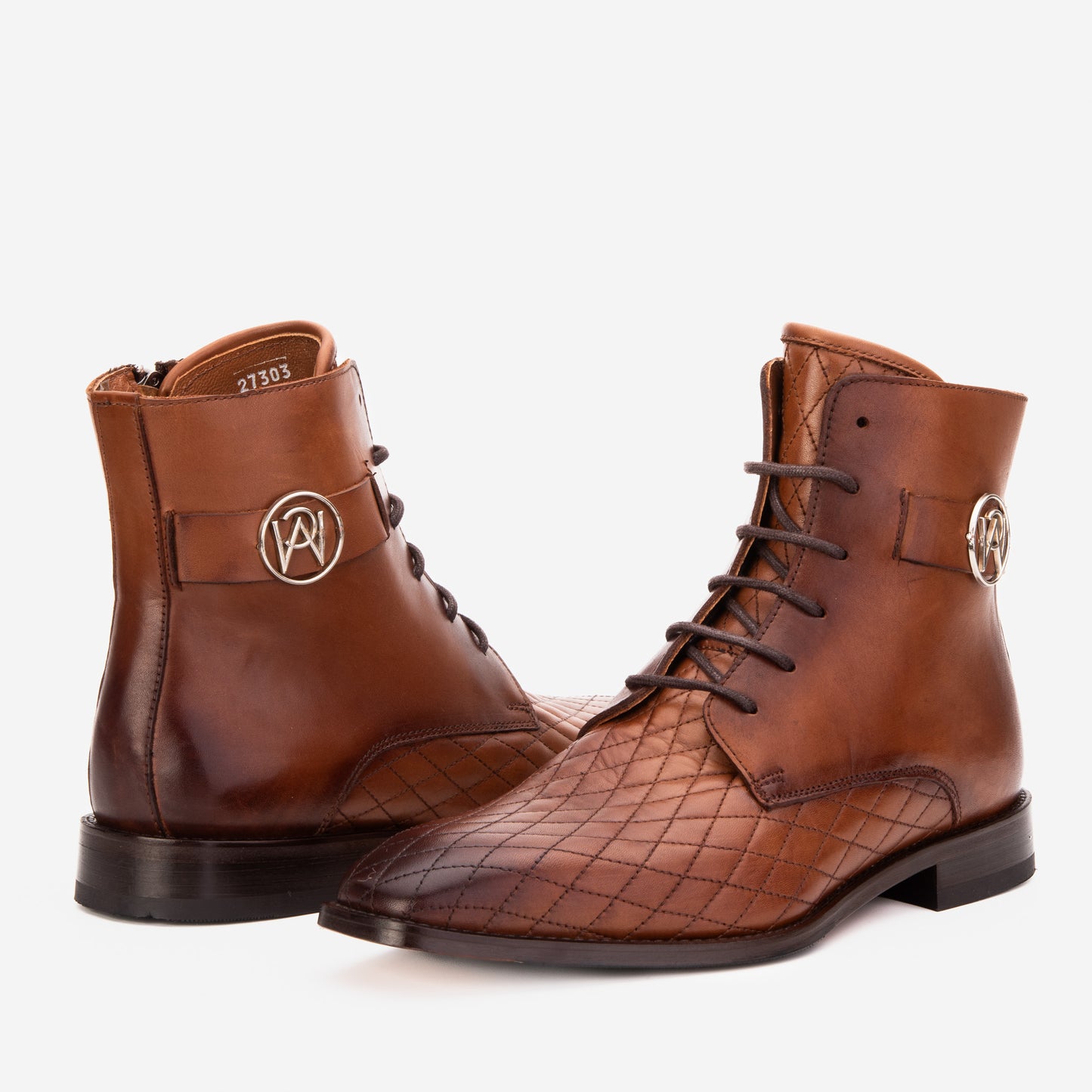 Bota de hombre con cordones y cremallera en piel marrón Zeus