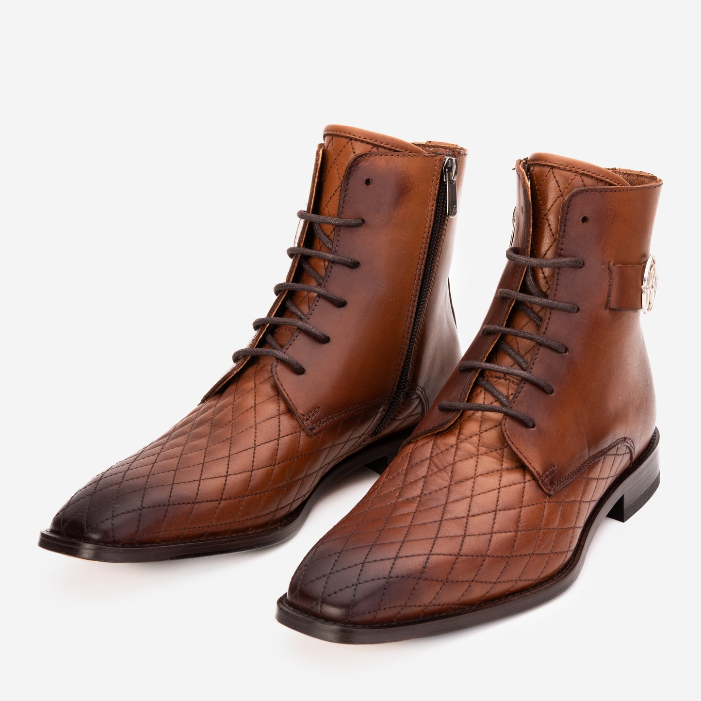 Bota de hombre con cordones y cremallera en piel marrón Zeus