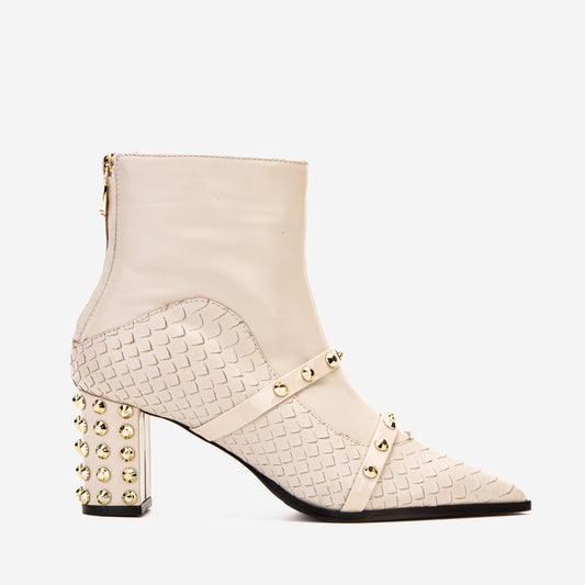 The Valentina Cream Leather Block Heel Women Boot