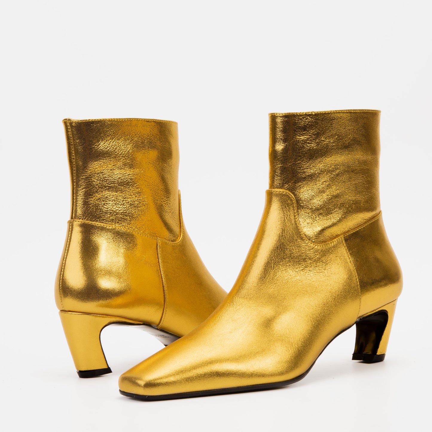 Las Botas de Mujer con Tacón de Gatito de Cuero Dorado Golden Glow