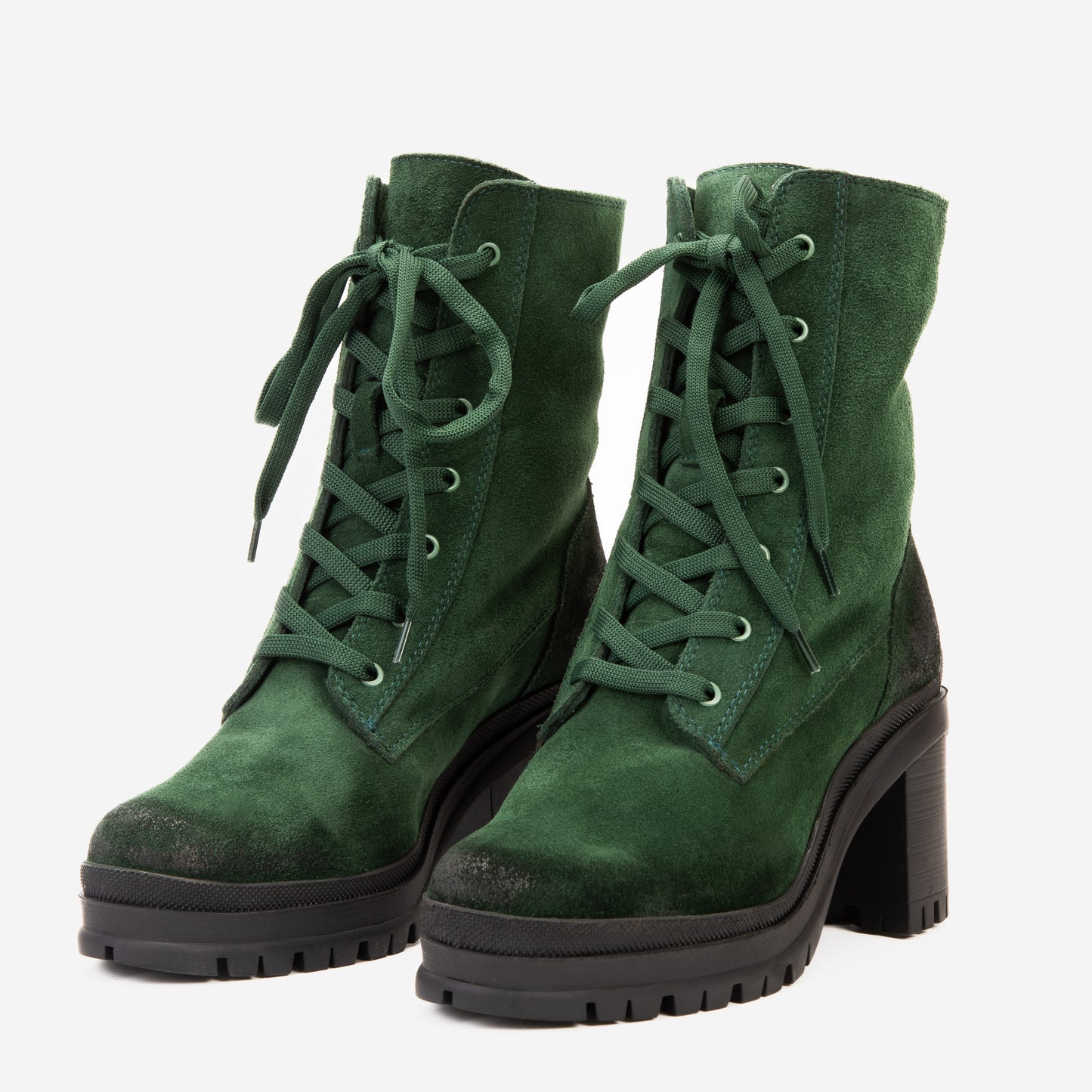 Las botas de mujer Elera de cuero verde con tacón cuadrado