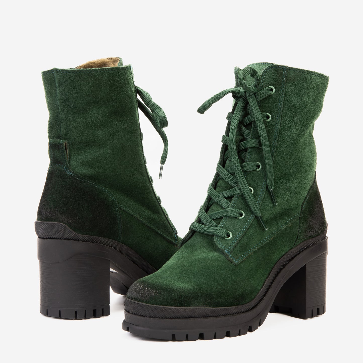 Las botas de mujer Elera de cuero verde con tacón cuadrado