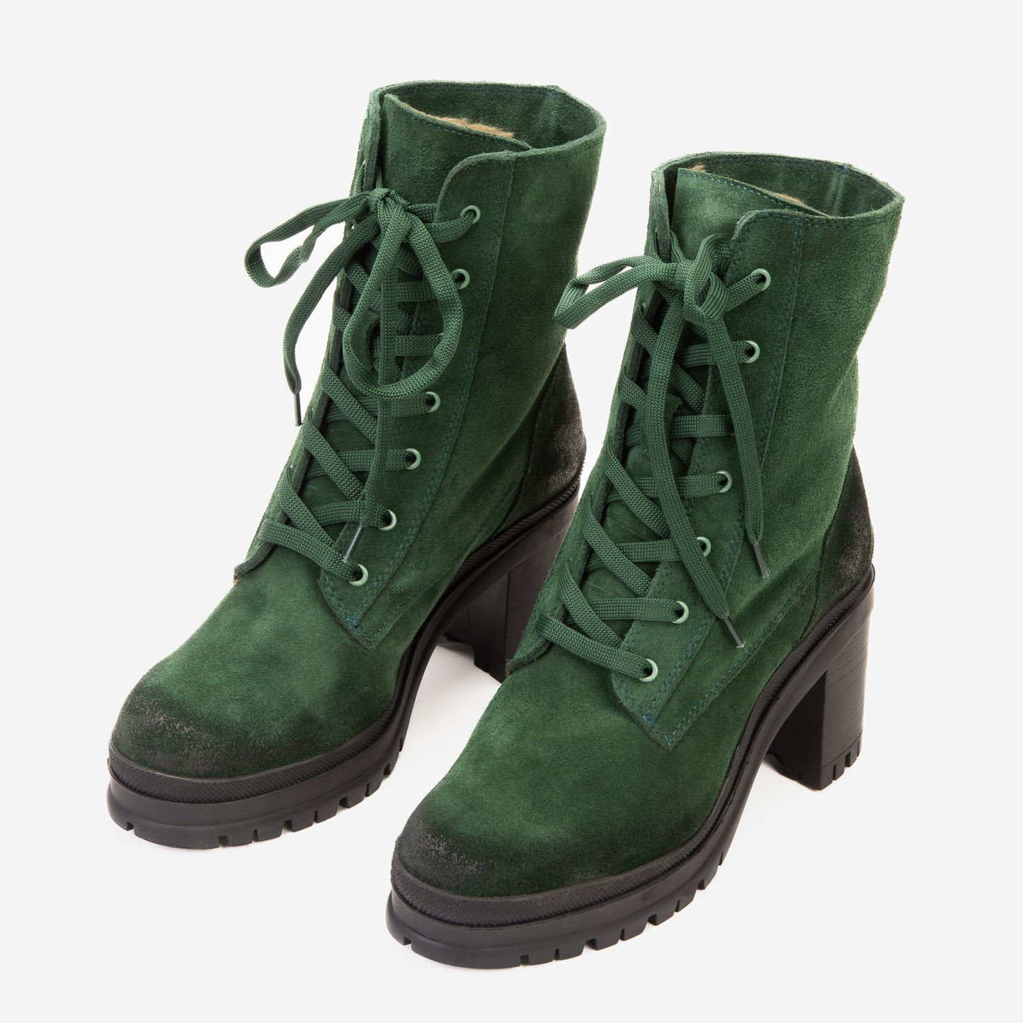 Las botas de mujer Elera de cuero verde con tacón cuadrado