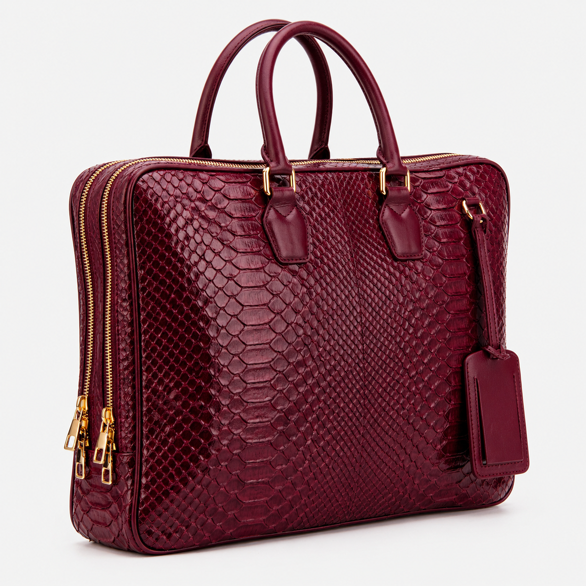 The Cortona maletín para portátil de cuero de pitón burdeos para hombre