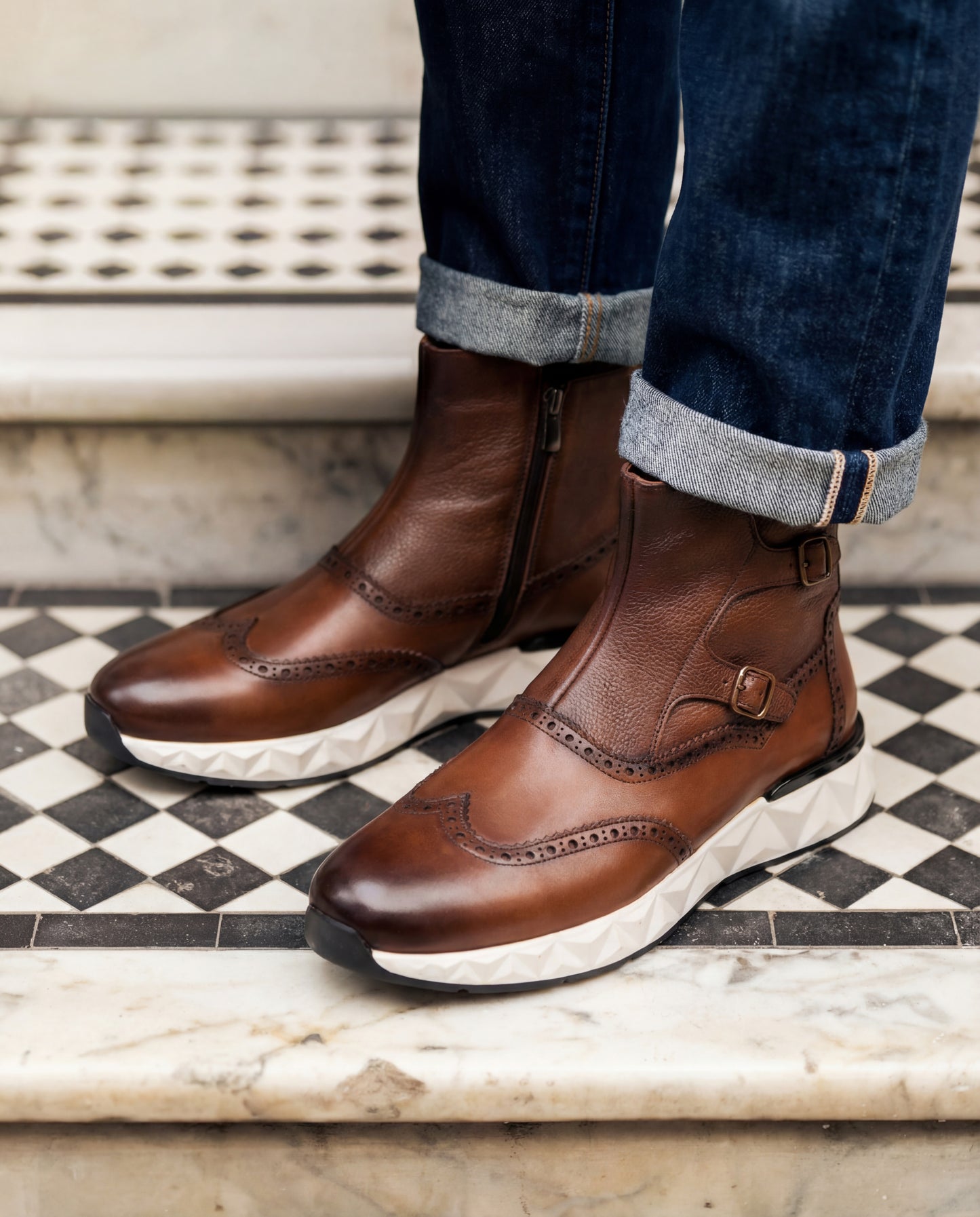 The Stealth Wingtip Buckle Tan Leather Men Boot