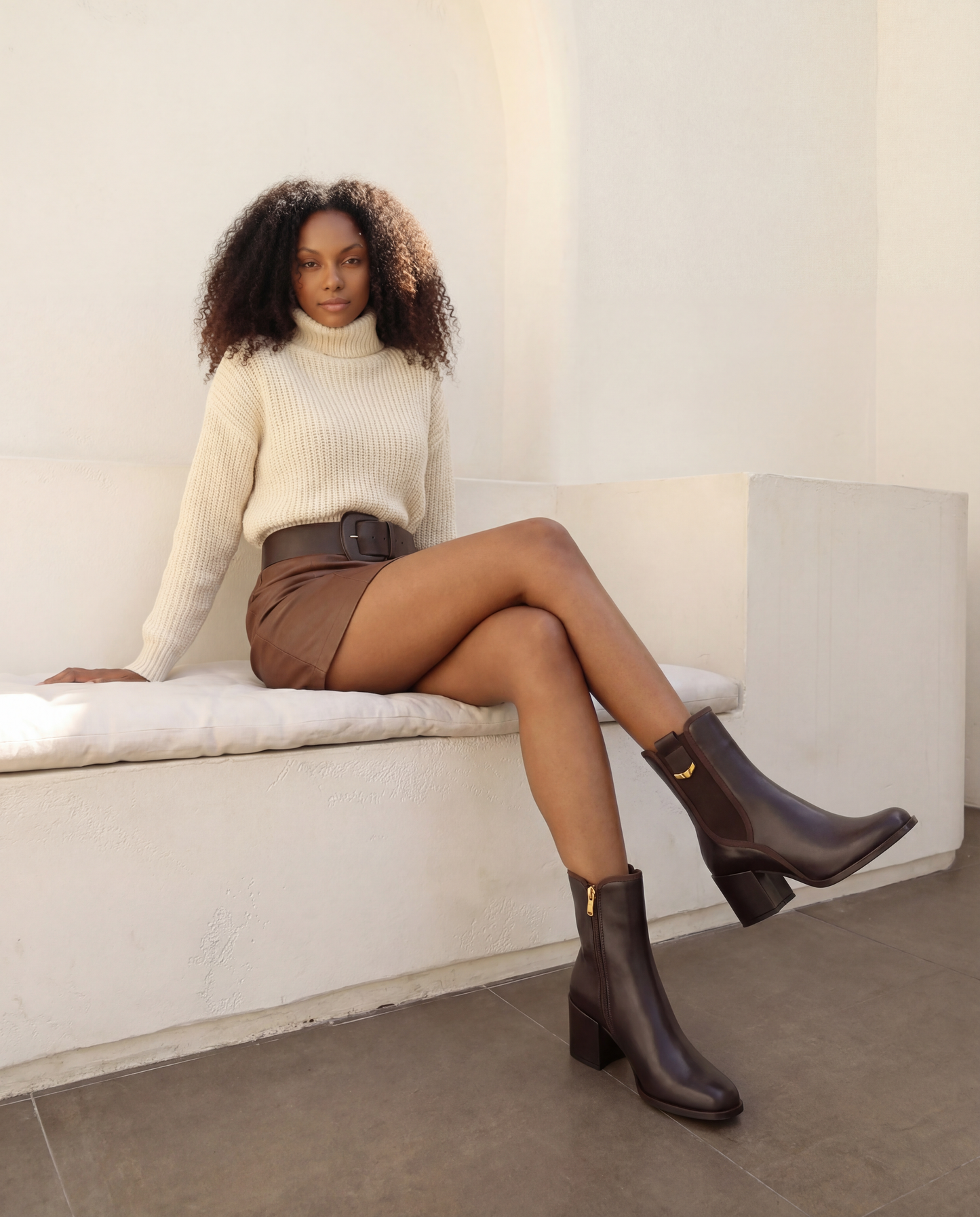 The Kensington Brown Leather Block Heel Women’s Mid-Calf Boot