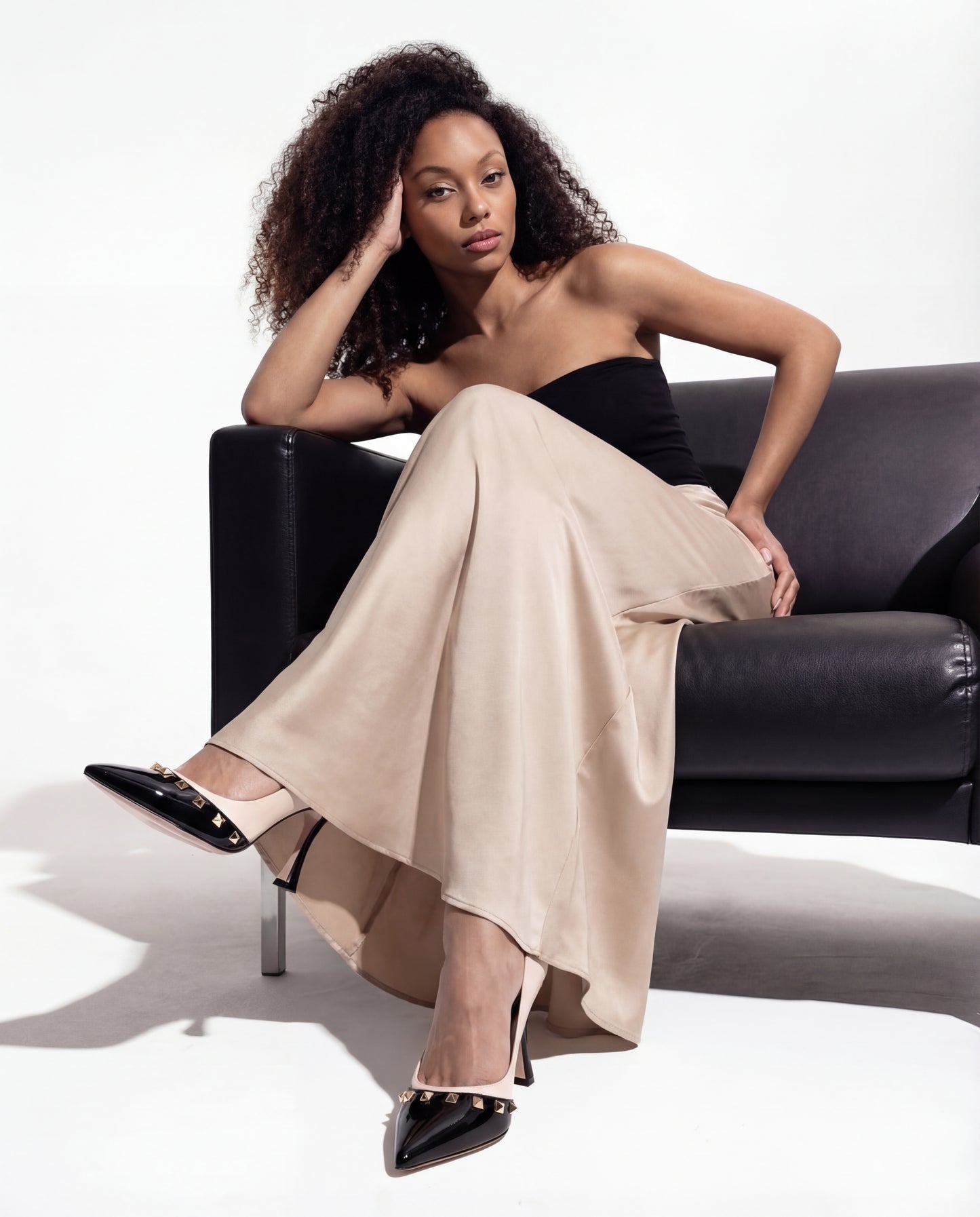 The Bella Vita Studded Beige & Black Leather Pump Women Shoe