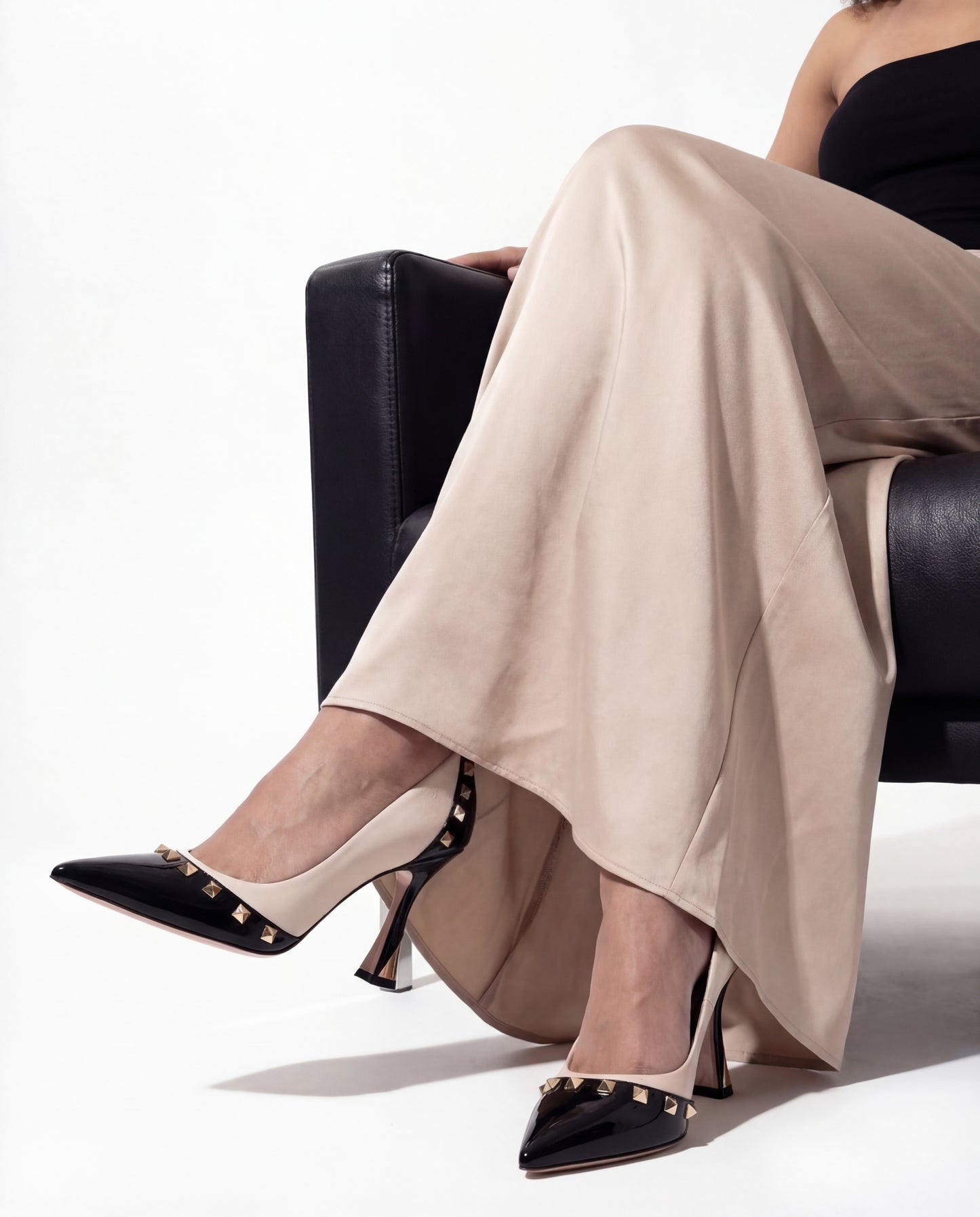 The Bella Vita Studded Beige & Black Leather Pump Women Shoe