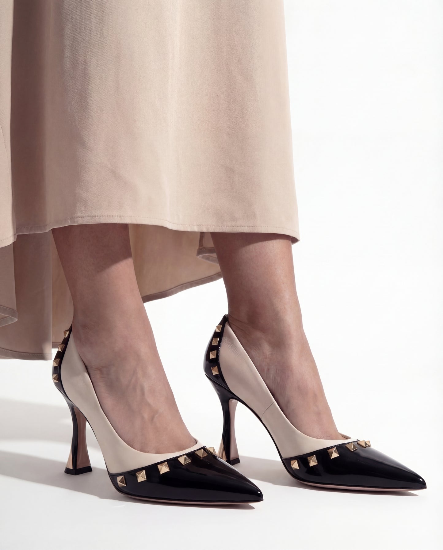 The Bella Vita Studded Beige & Black Leather Pump Women Shoe