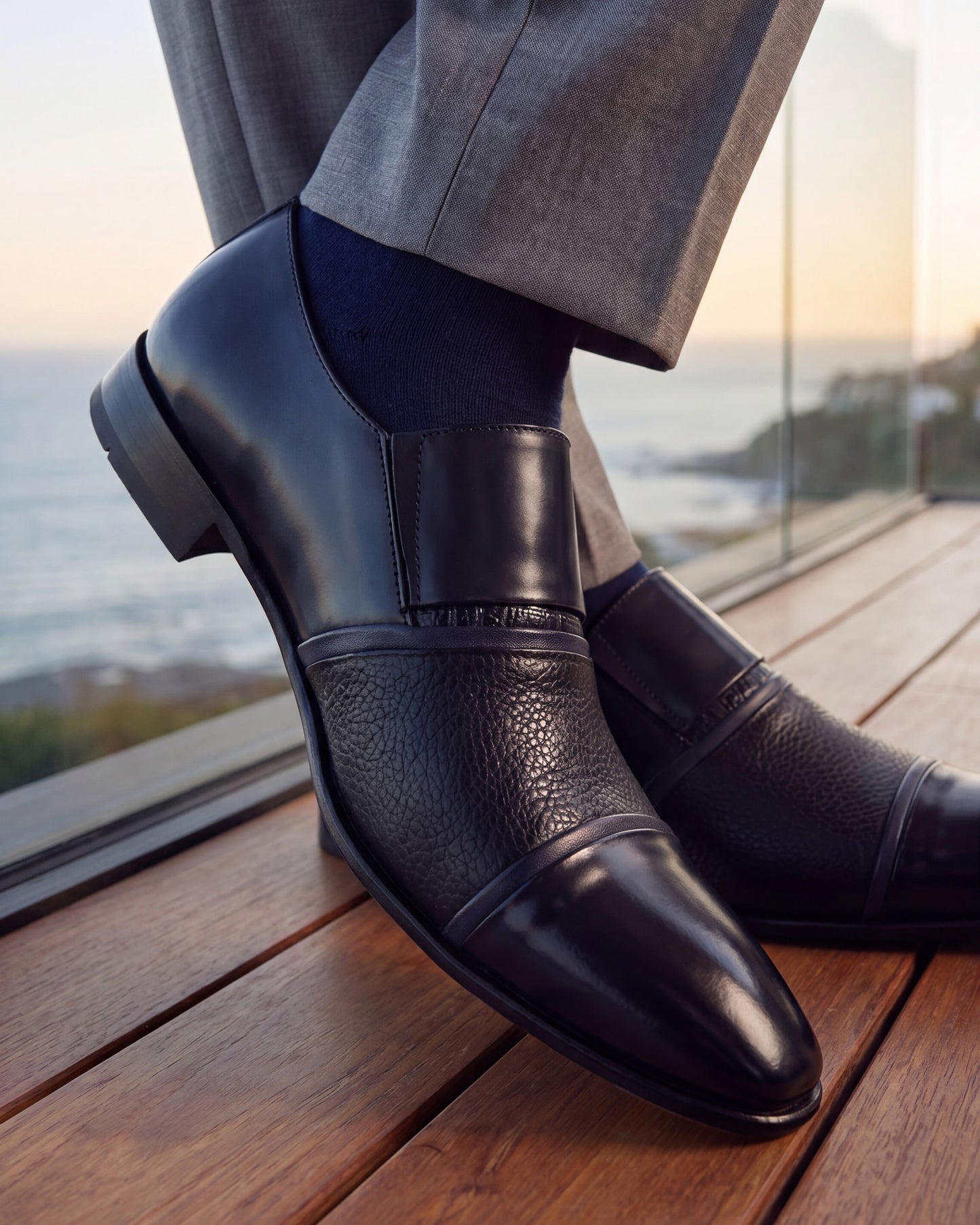 Mocasín de vestir con punta de cuero azul marino Everest para hombre