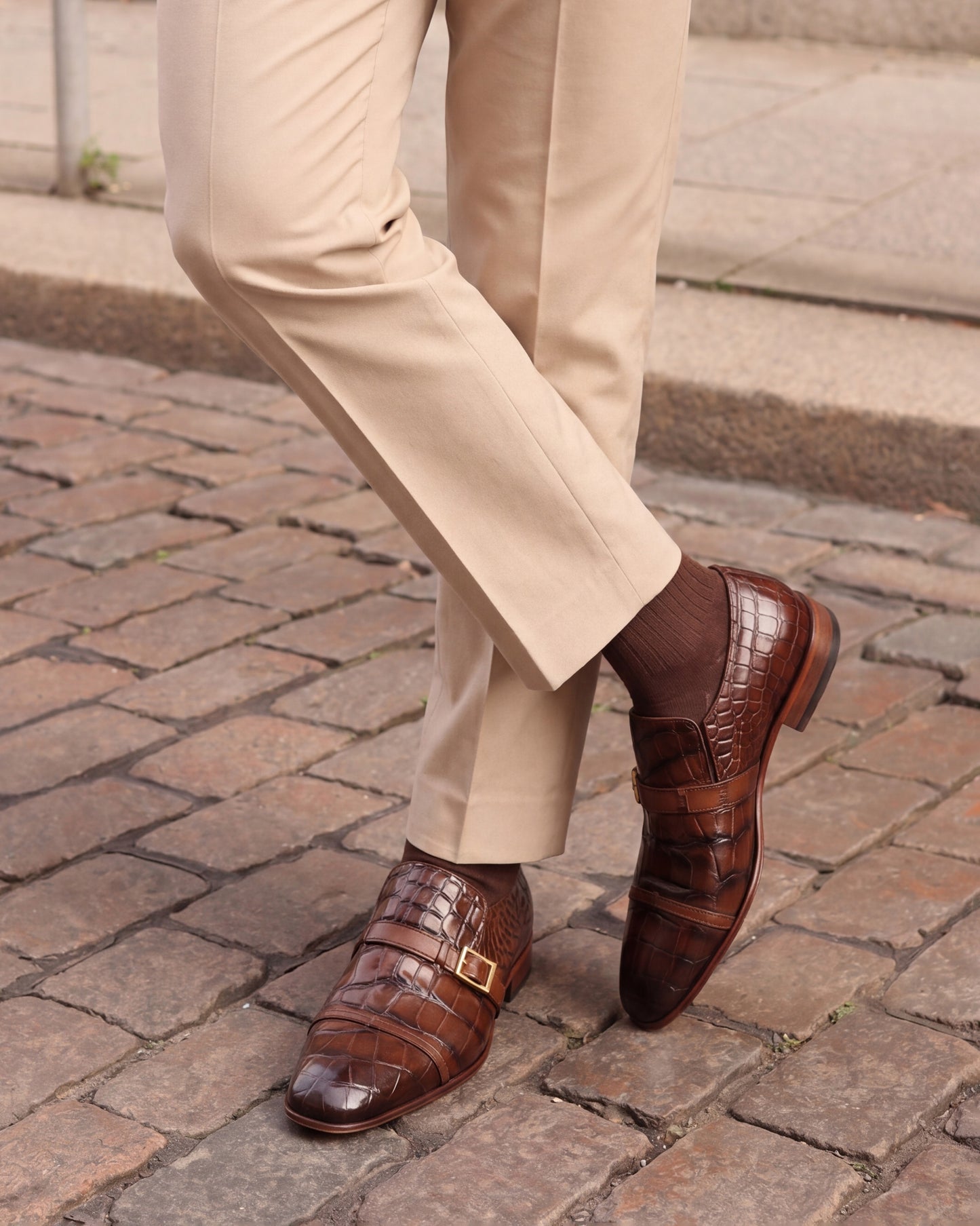 The Strat Single Monk Strap Cap Toe Brown Leather Handmade Men Shoe