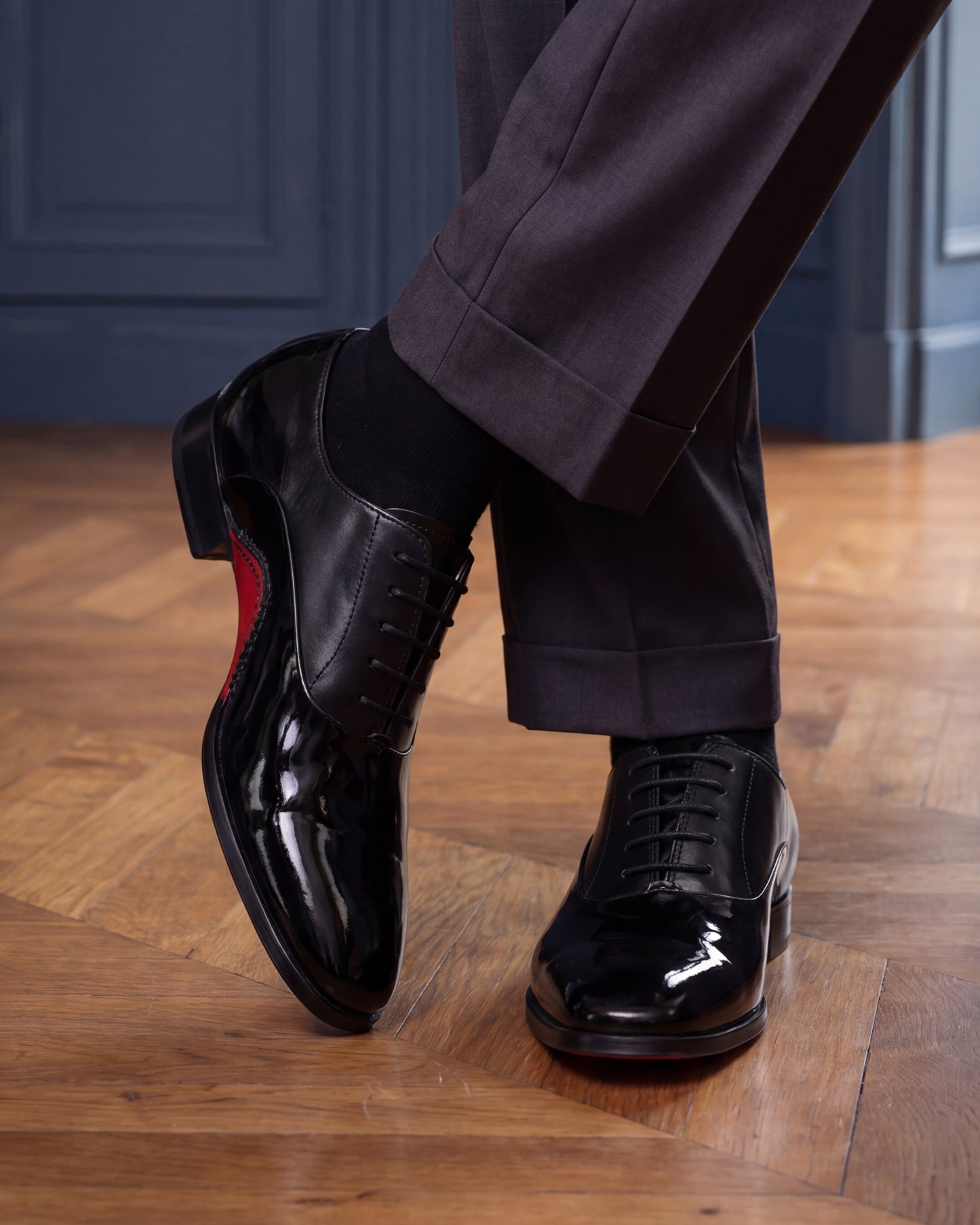 Zapato Oxford con punta lisa de piel de charol negra de The Royal Hand Craft para hombre