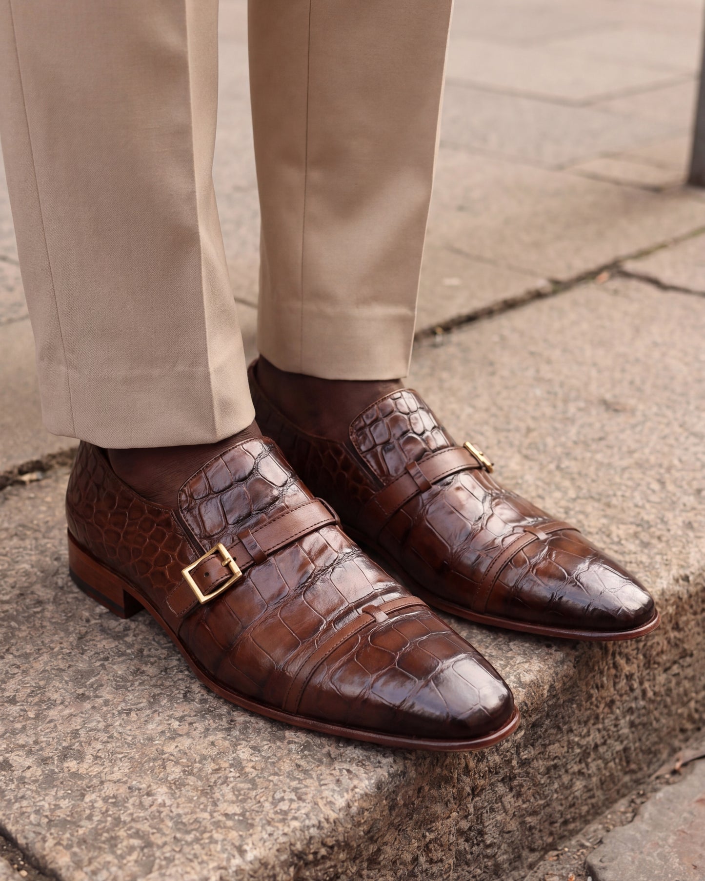 The Strat Single Monk Strap Cap Toe Brown Leather Handmade Men Shoe