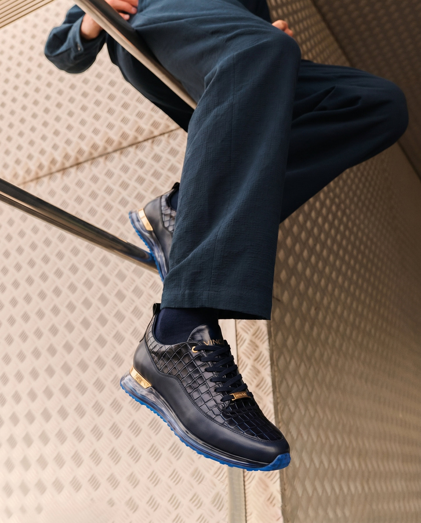 The Marseille Navy Blue Leather Men Sneaker