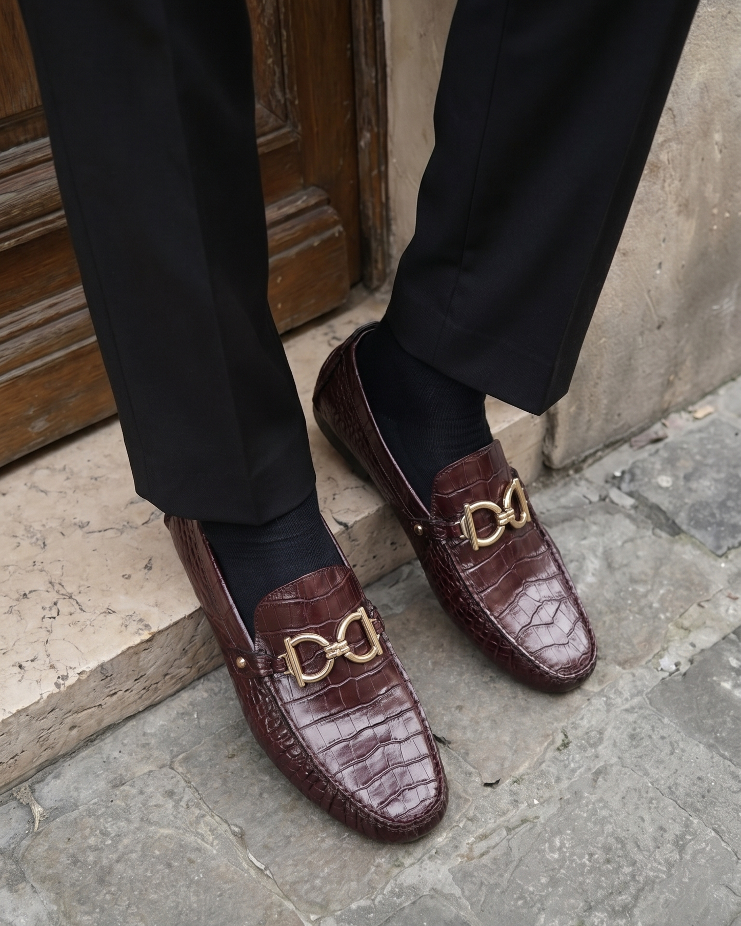 The Pisa Burgundy Leather Bit Drive Loafer Men Shoe