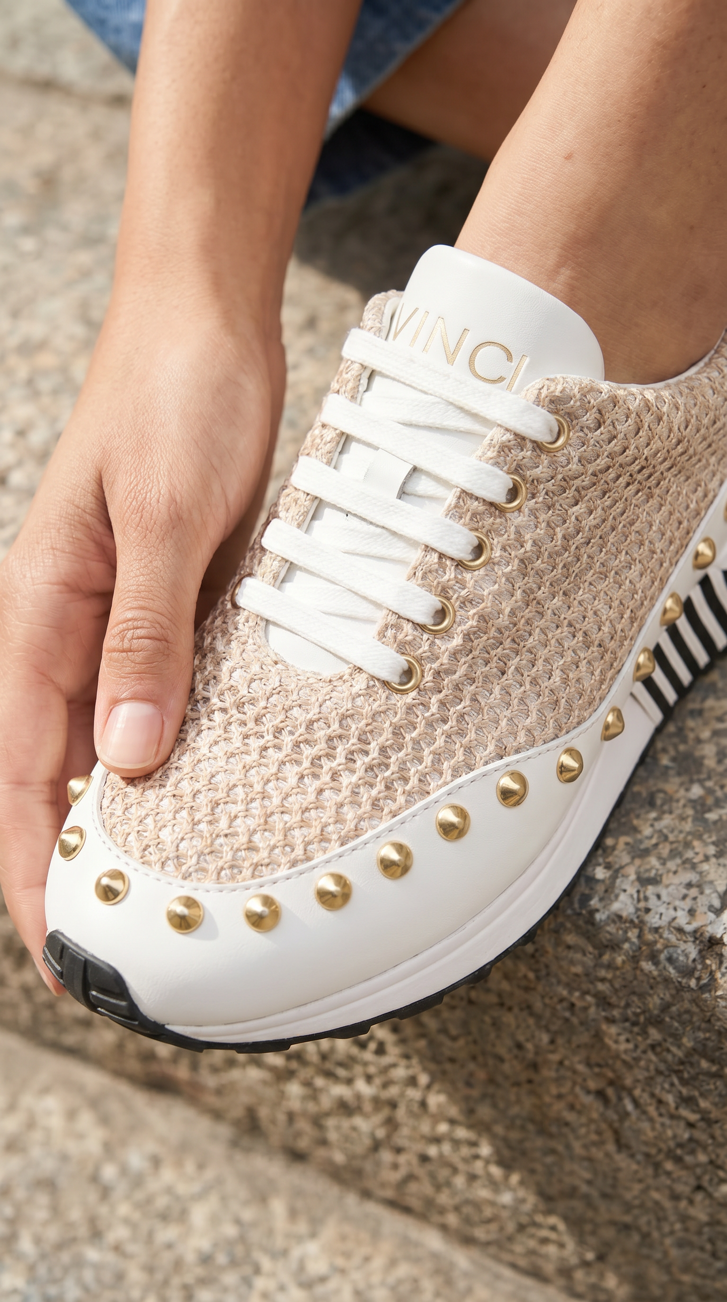The Aurelia White Gold Woven Leather Women Sneaker