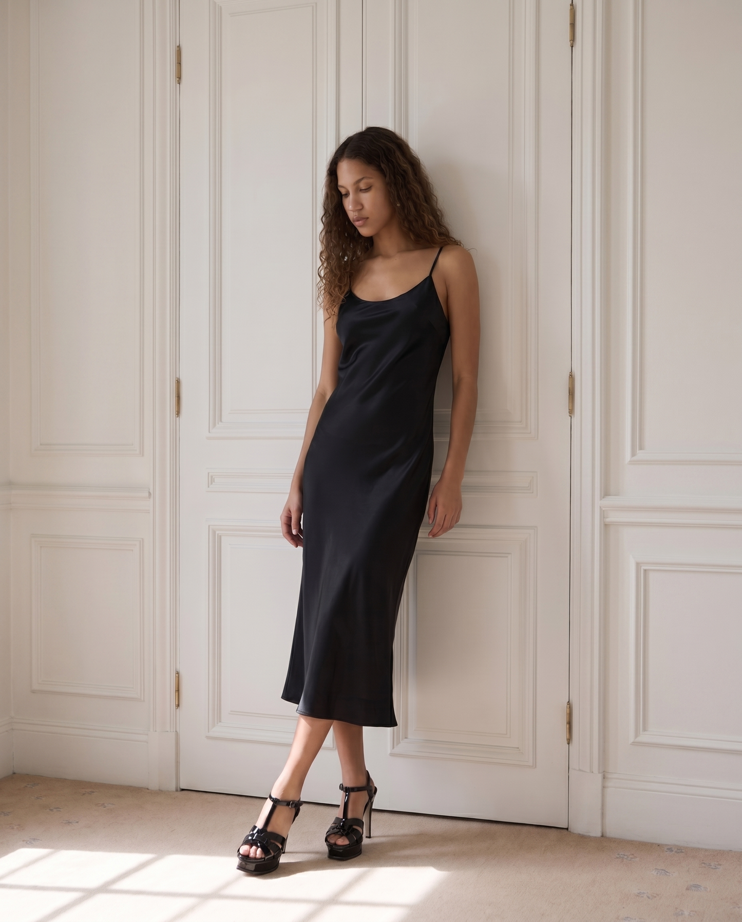 The Parisian Black Patent Leather T-Strap Platform Heel Women Sandal