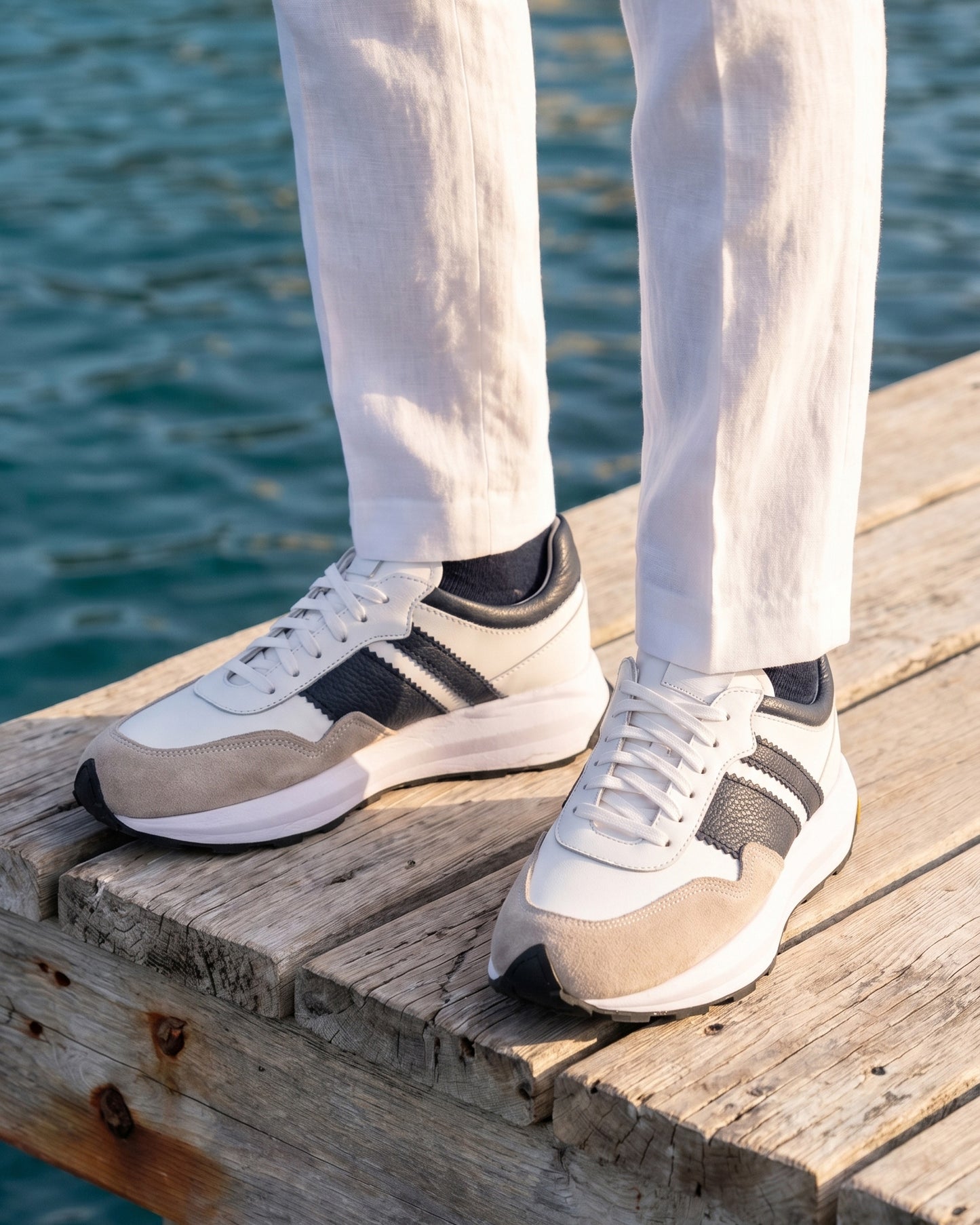 The Valtieri Navy & Sand Leather Men Sneaker