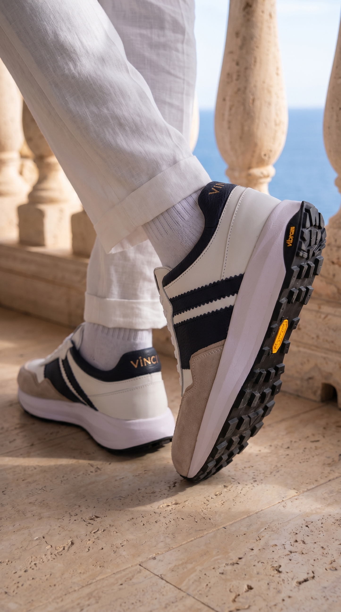 The Valtieri Navy & Sand Leather Men Sneaker