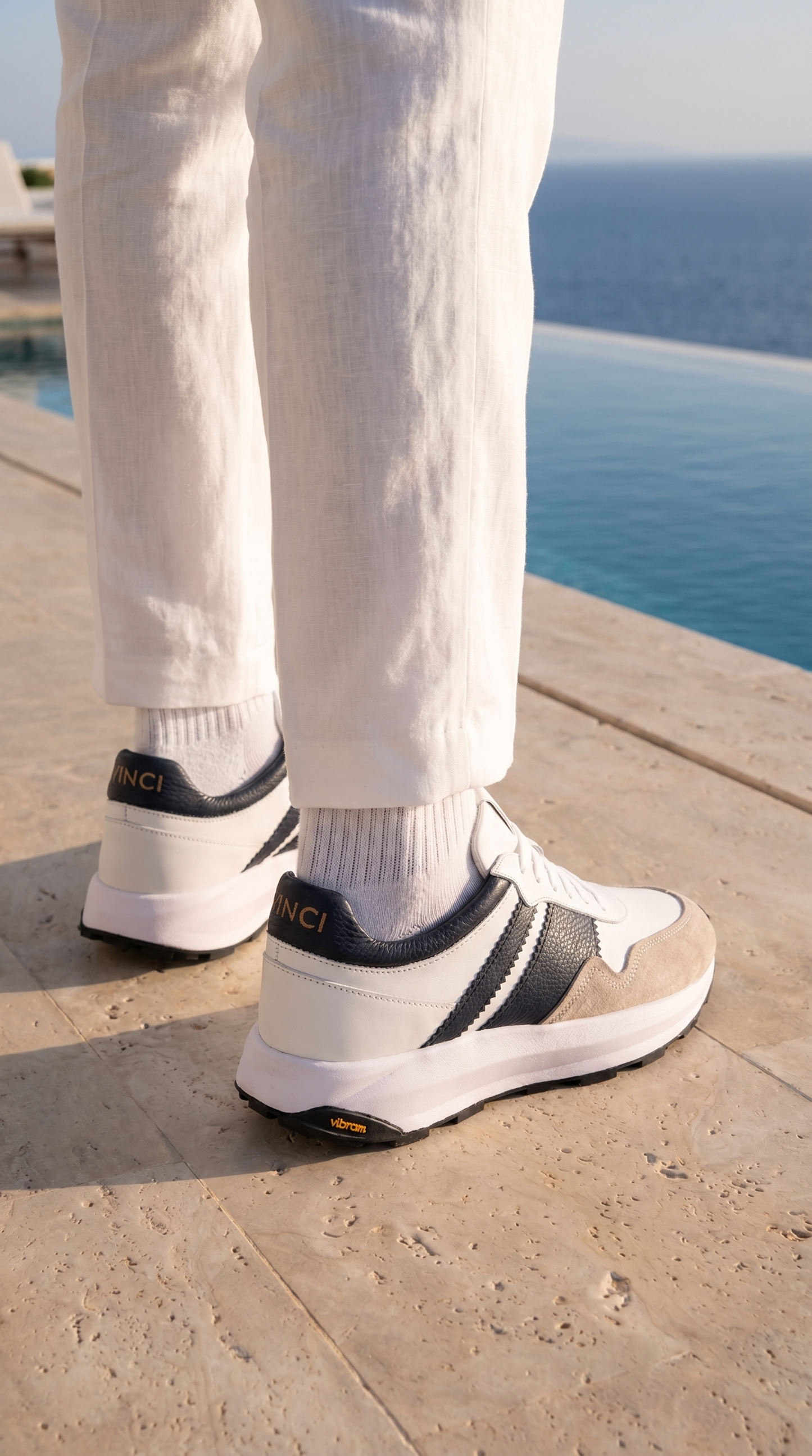 The Valtieri Navy & Sand Leather Men Sneaker