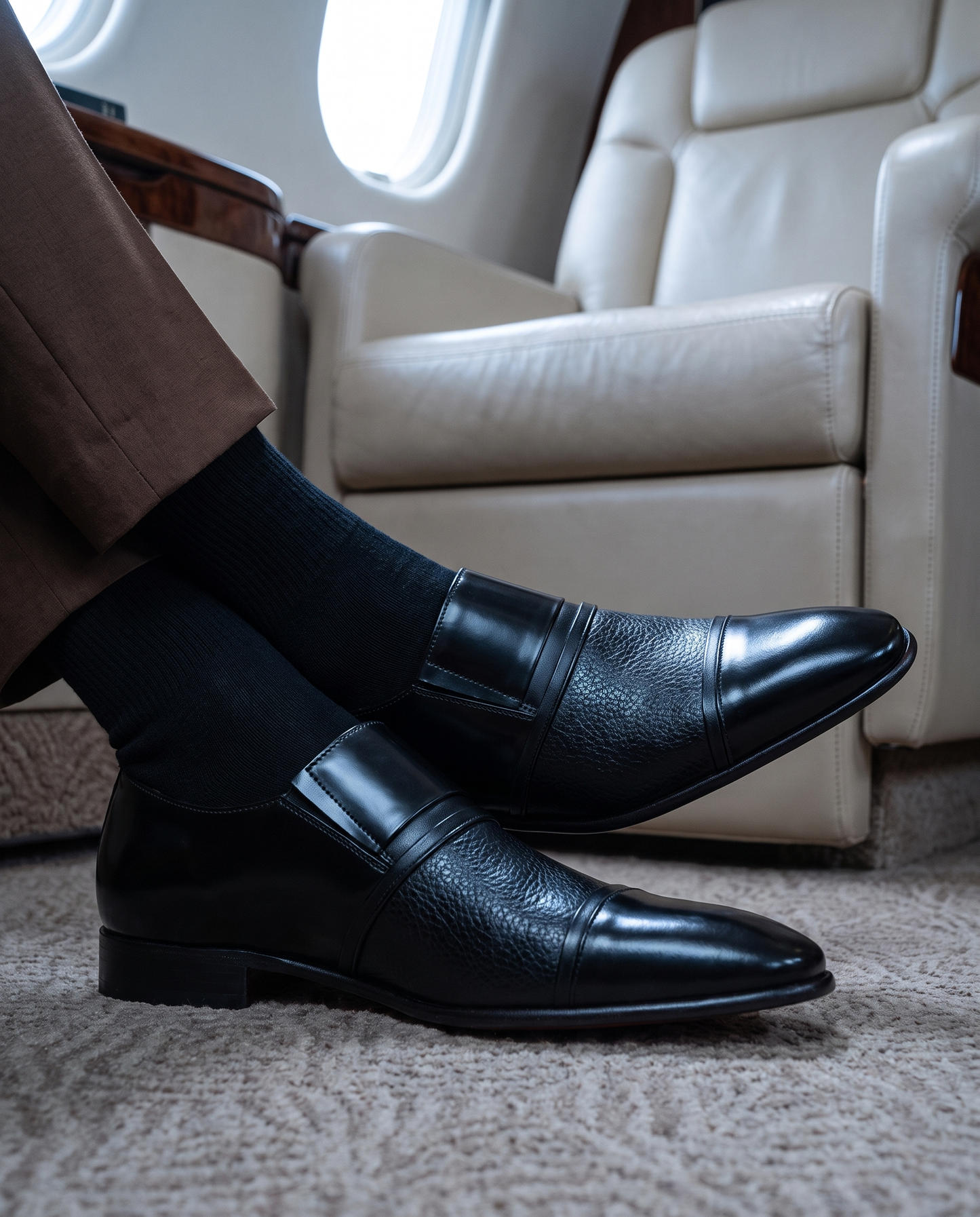 The Everest Black Leather Cap Toe Dress Loafer Men Shoe