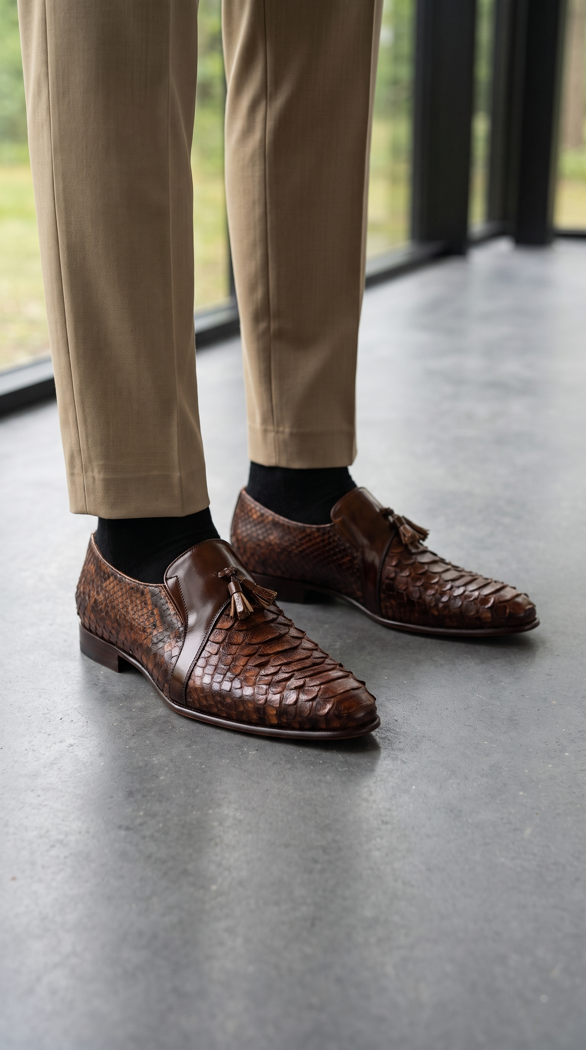 The Noctis Cognac Genuine Python Leather Men Tassel Loafer