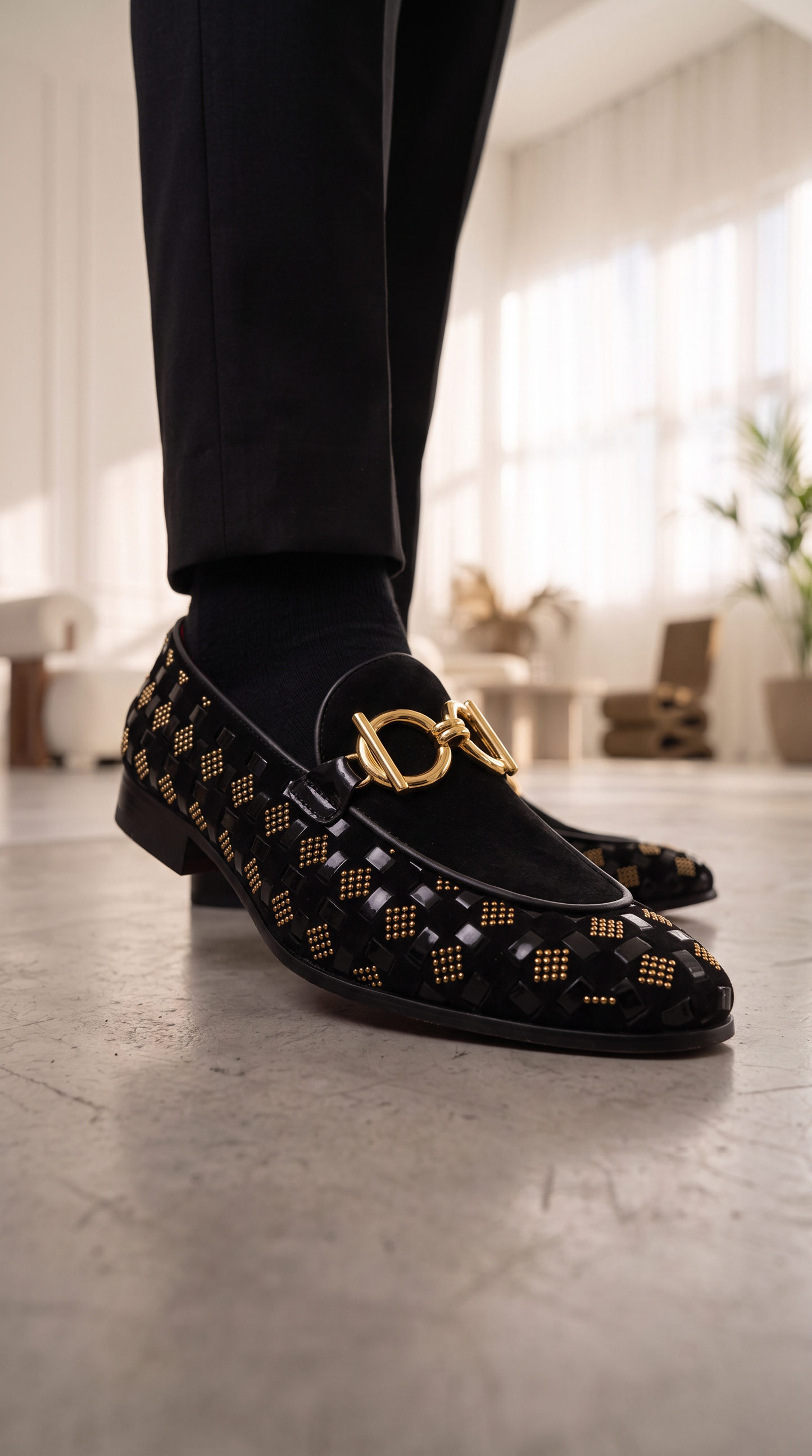 The Monteluce Black Suede & Patent Leather Men Bit Loafer