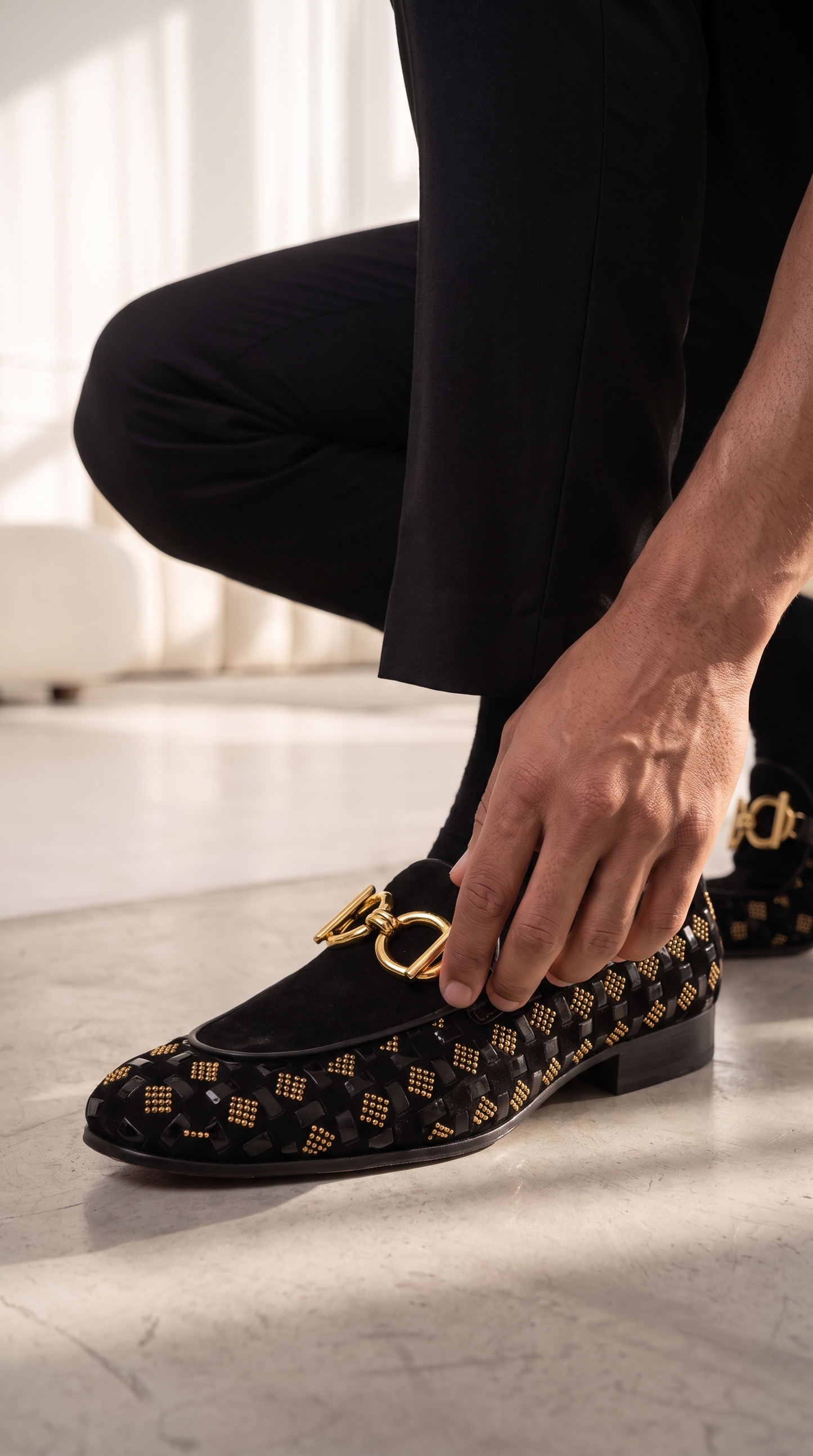 The Monteluce Black Suede & Patent Leather Men Bit Loafer