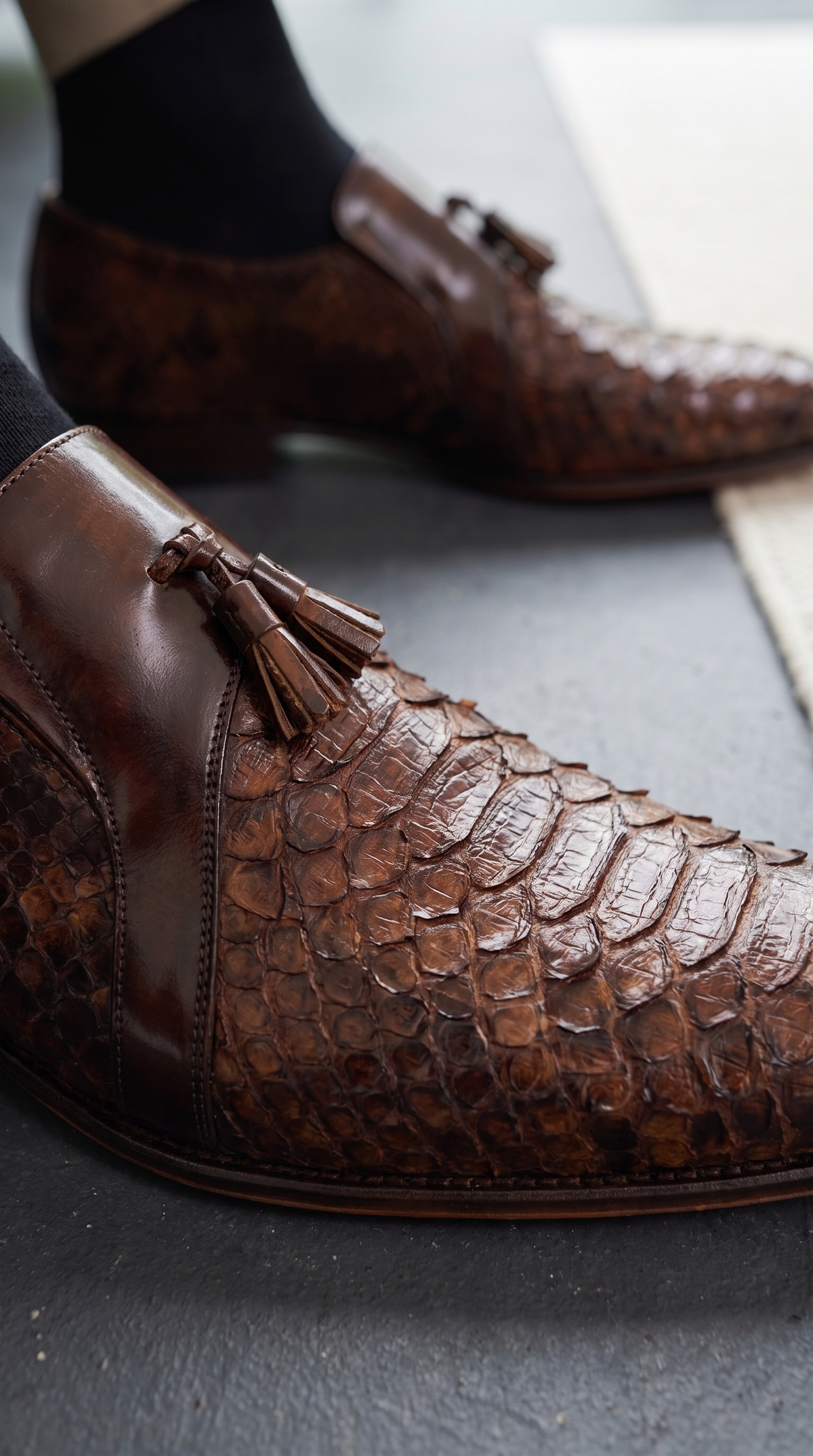 The Noctis Cognac Genuine Python Leather Men Tassel Loafer