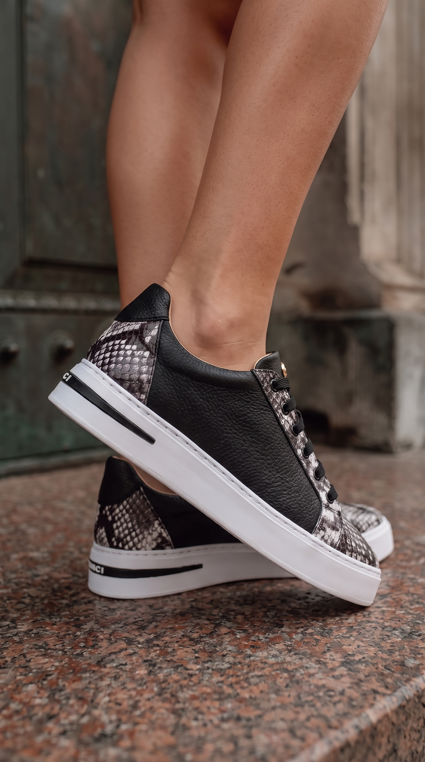 The Burano Black & White  Leather Women Sneaker