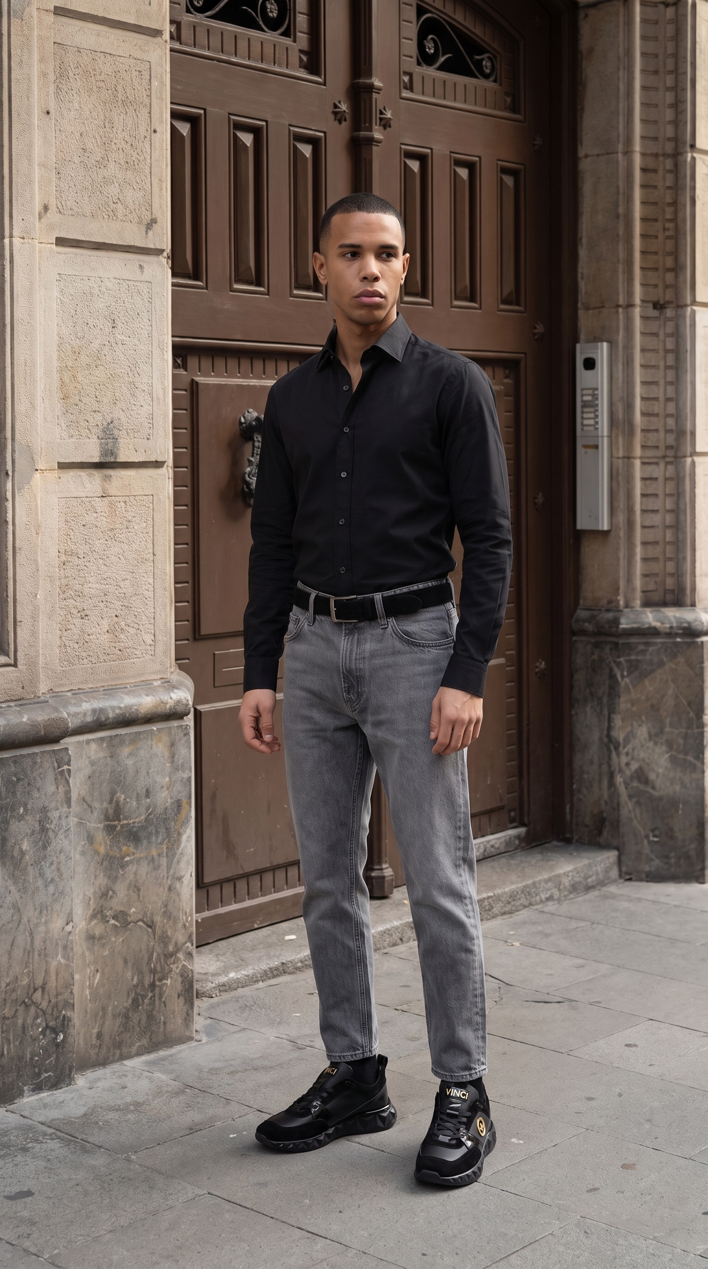 The Valenzo Black Leather Men Sneaker