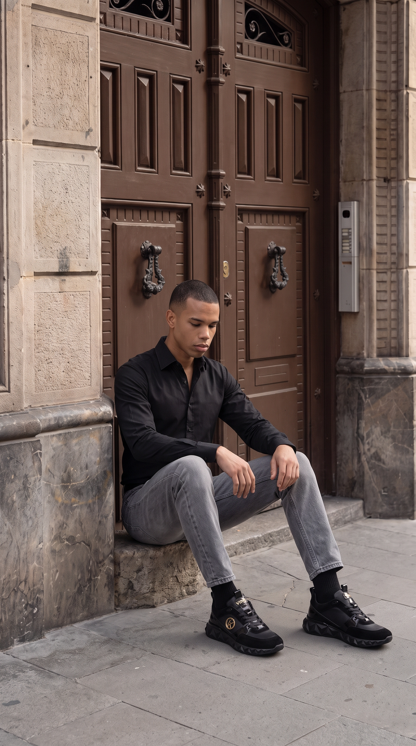 The Valenzo Black Leather Men Sneaker