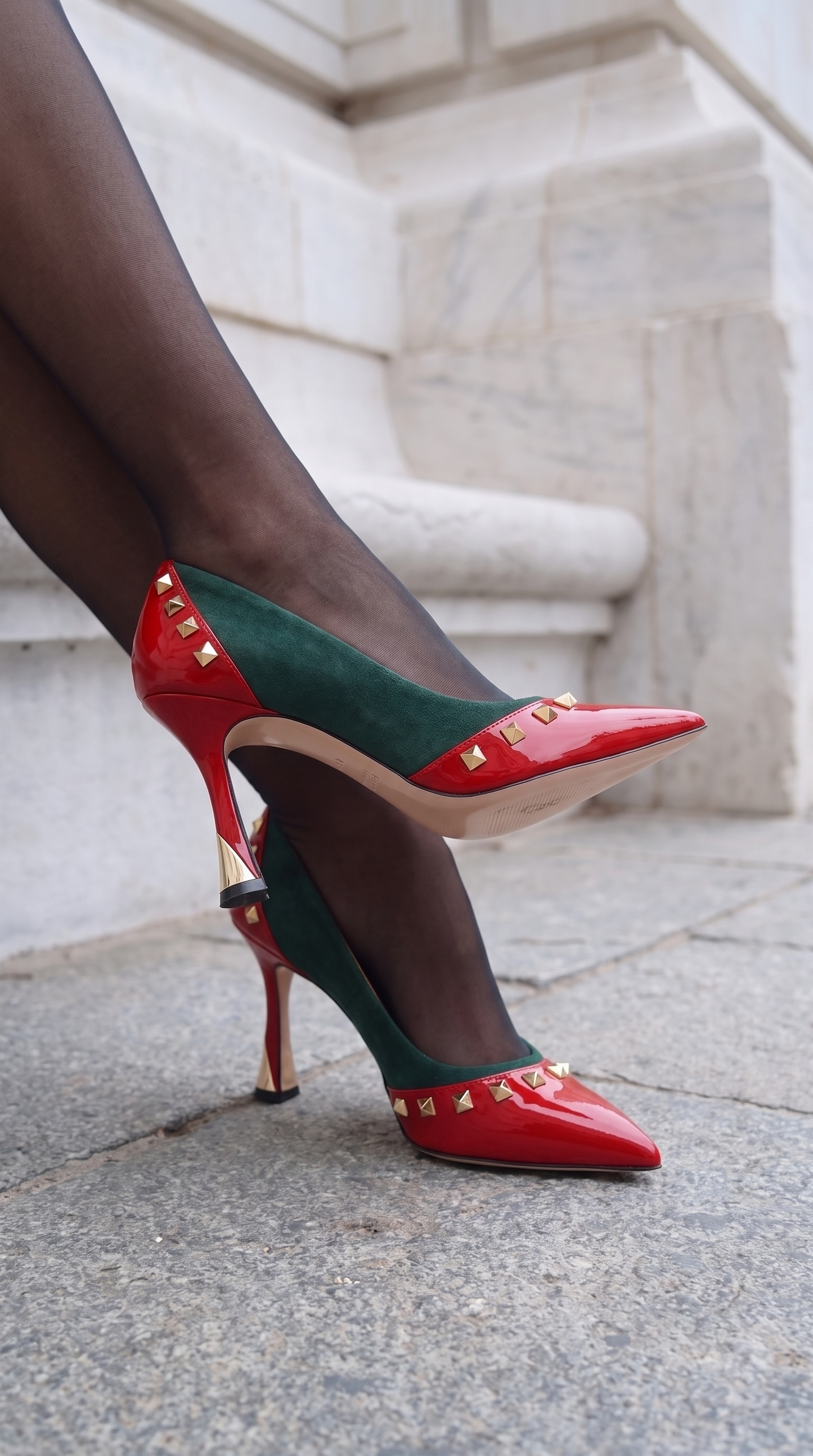 The Bella Vita Studded Red & Green Leather Pump Women Shoe